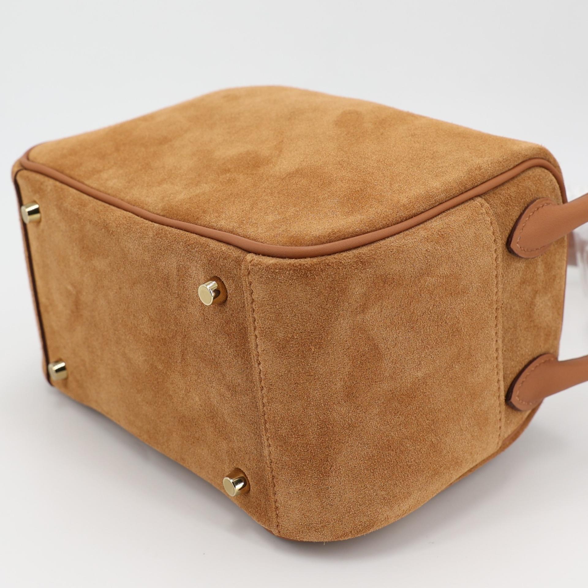 Brand New ( Rank N ) HERMÈS Mini Lindy II Gold (37) Chamois Swift Grizzly Gold hardware W (2024) - 7