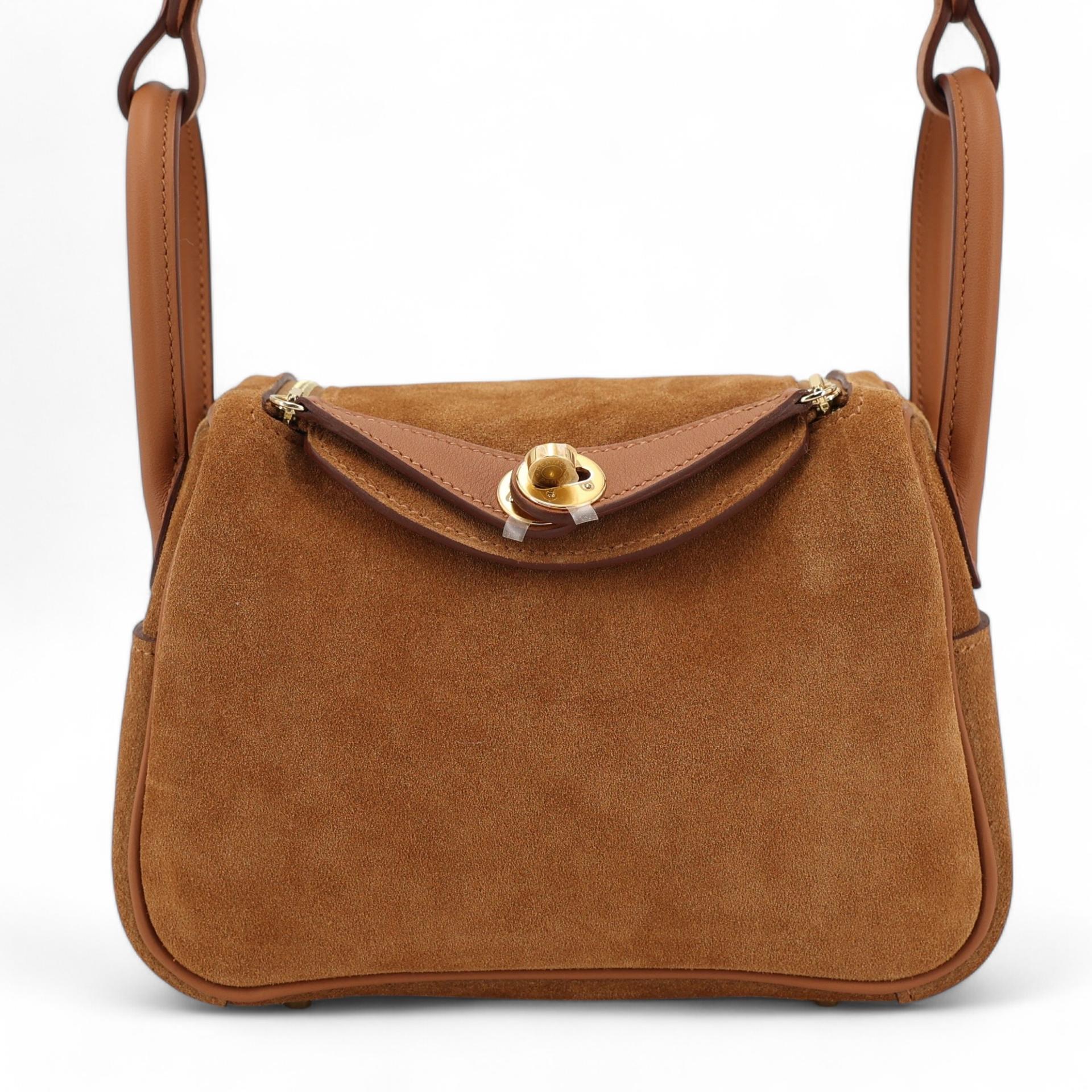 Brand New ( Rank N ) HERMÈS Mini Lindy II Gold (37) Chamois Swift Grizzly Gold hardware W (2024) - 1