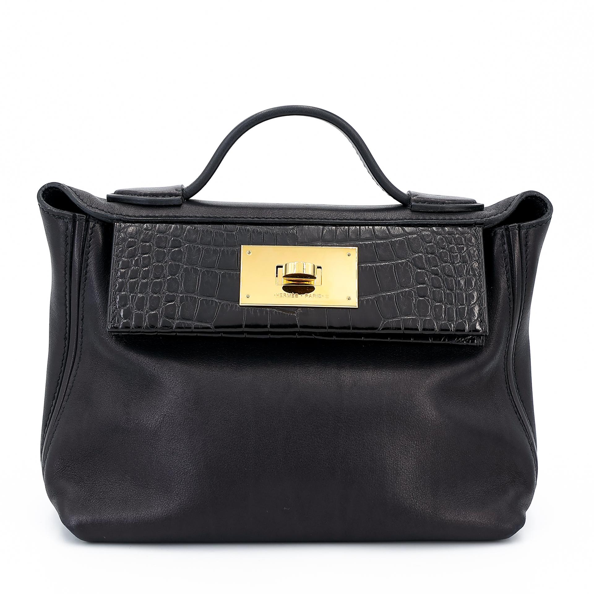 Good ( Rank AB) HERMÈS 24/24 - 21 mini Touch Black (89) Volupto calfskin Alligator Swift Gold hardware U (2022) - 1