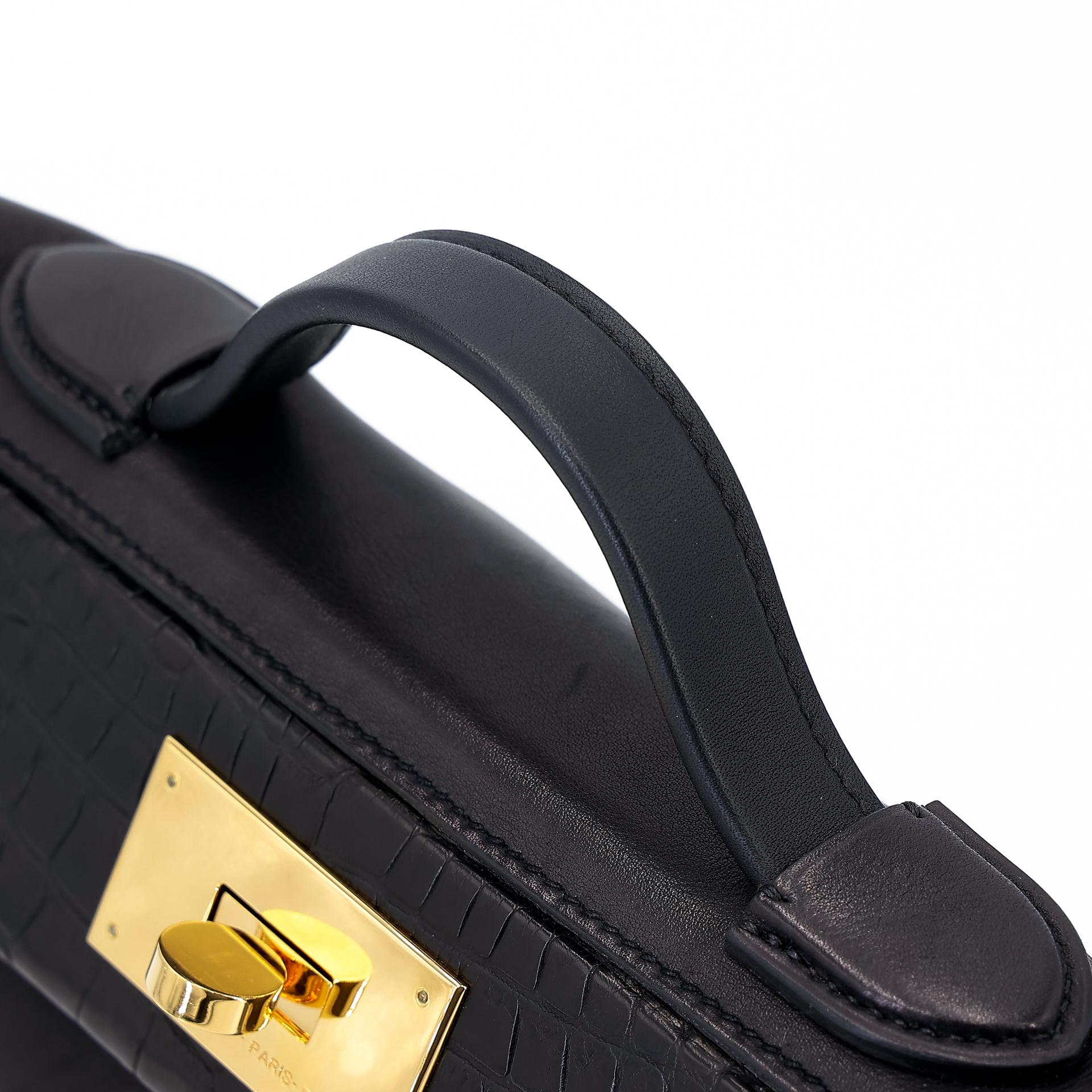 Good ( Rank AB) HERMÈS 24/24 - 21 mini Touch Black (89) Volupto calfskin Alligator Swift Gold hardware U (2022) - 3