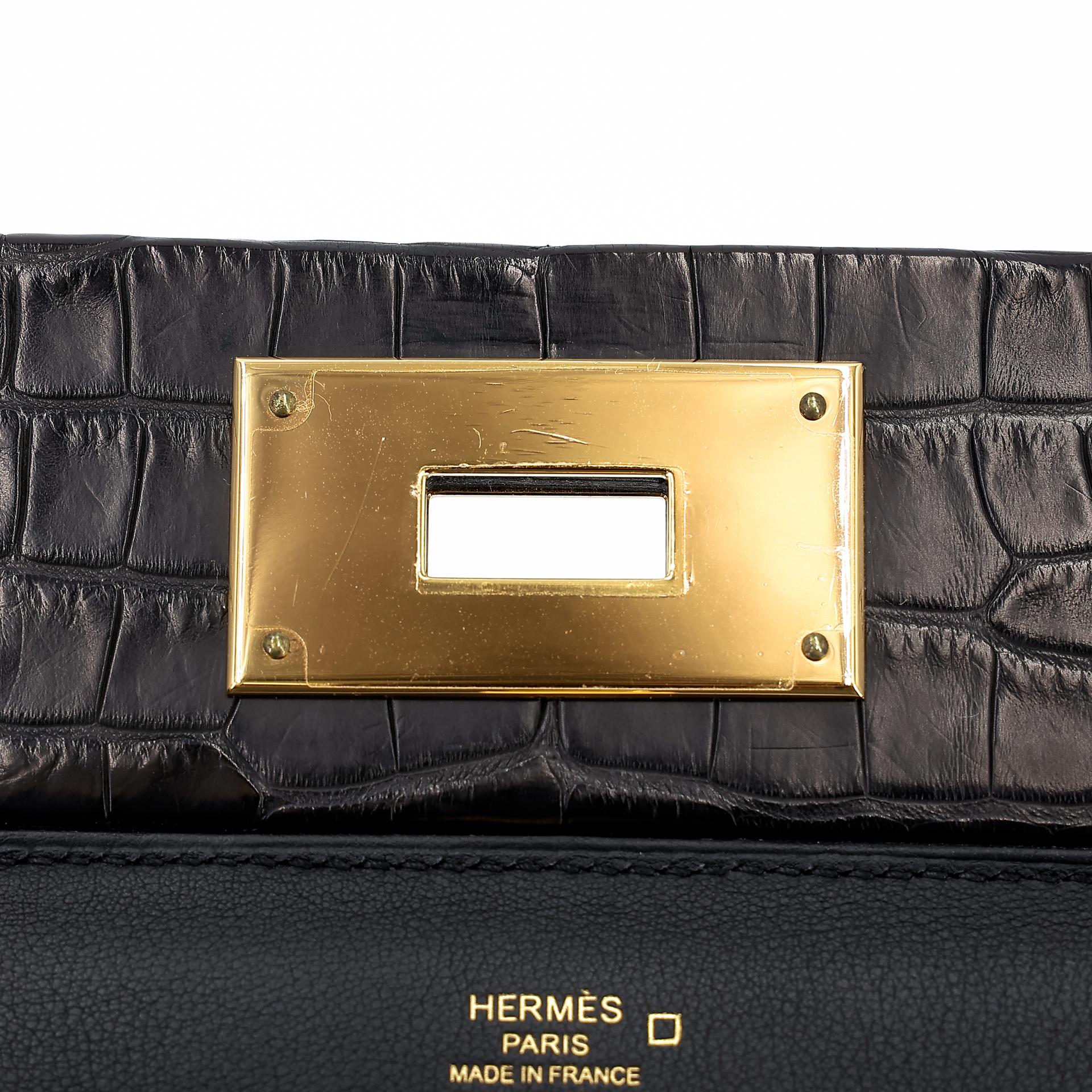 Good ( Rank AB) HERMÈS 24/24 - 21 mini Touch Black (89) Volupto calfskin Alligator Swift Gold hardware U (2022) - 22