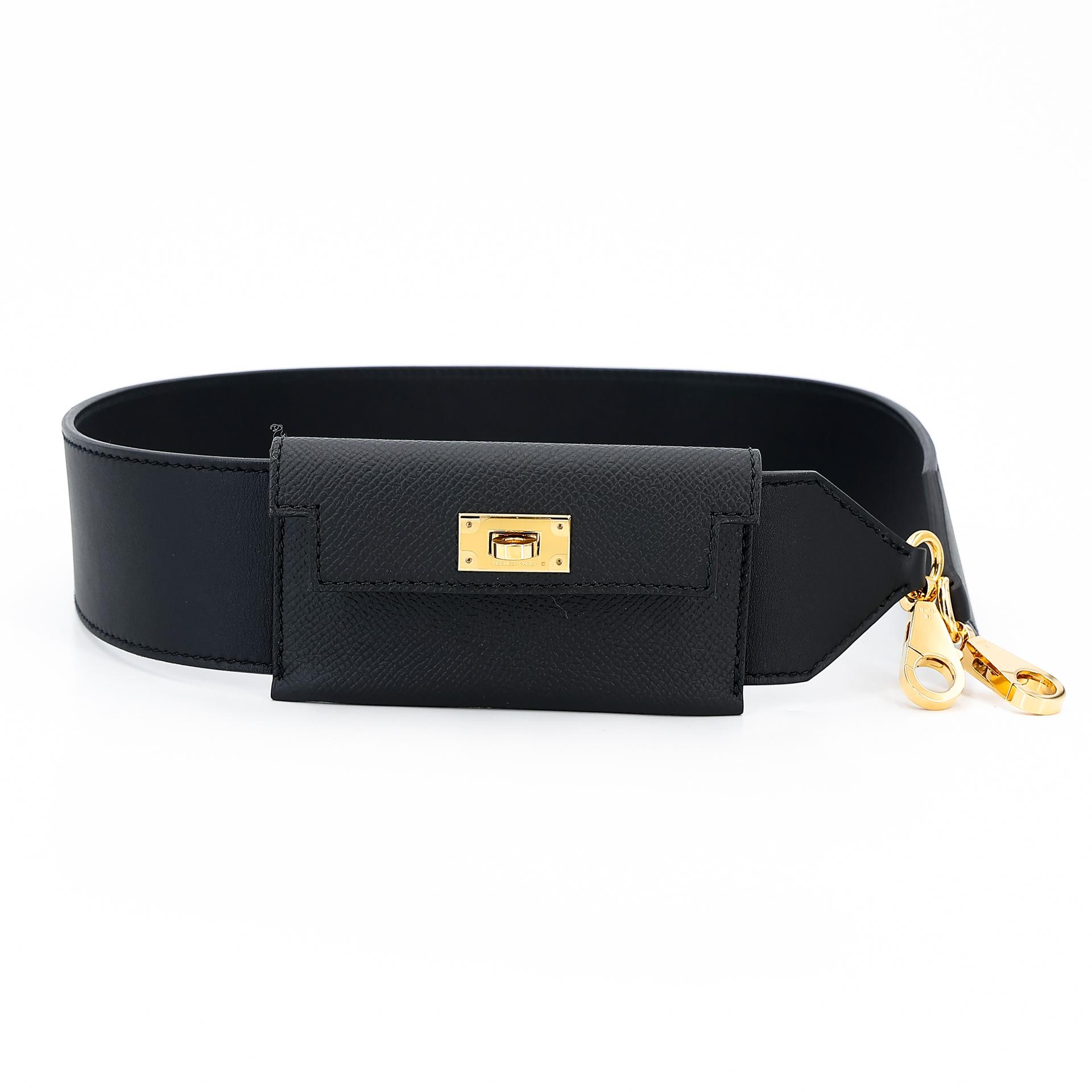 Excellent ( Rank SA ) HERMÈS Kelly Pocket Bag Strap Black (89) Epsom Gold hardware U (2022) - 1