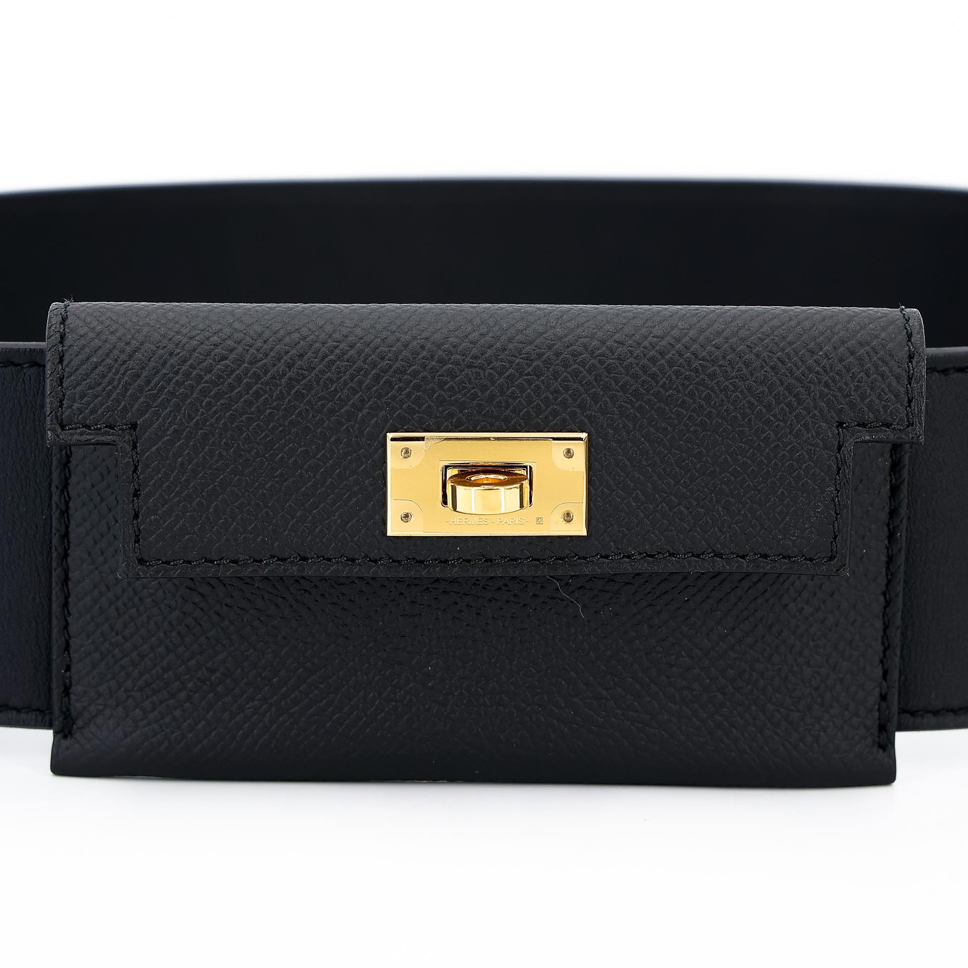 Excellent ( Rank SA ) HERMÈS Kelly Pocket Bag Strap Black (89) Epsom Gold hardware U (2022) - 3