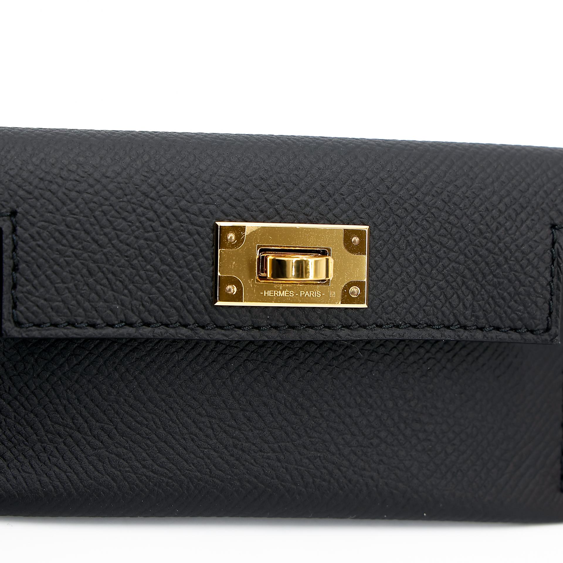 Excellent ( Rank SA ) HERMÈS Kelly Pocket Bag Strap Black (89) Epsom Gold hardware U (2022) - 7