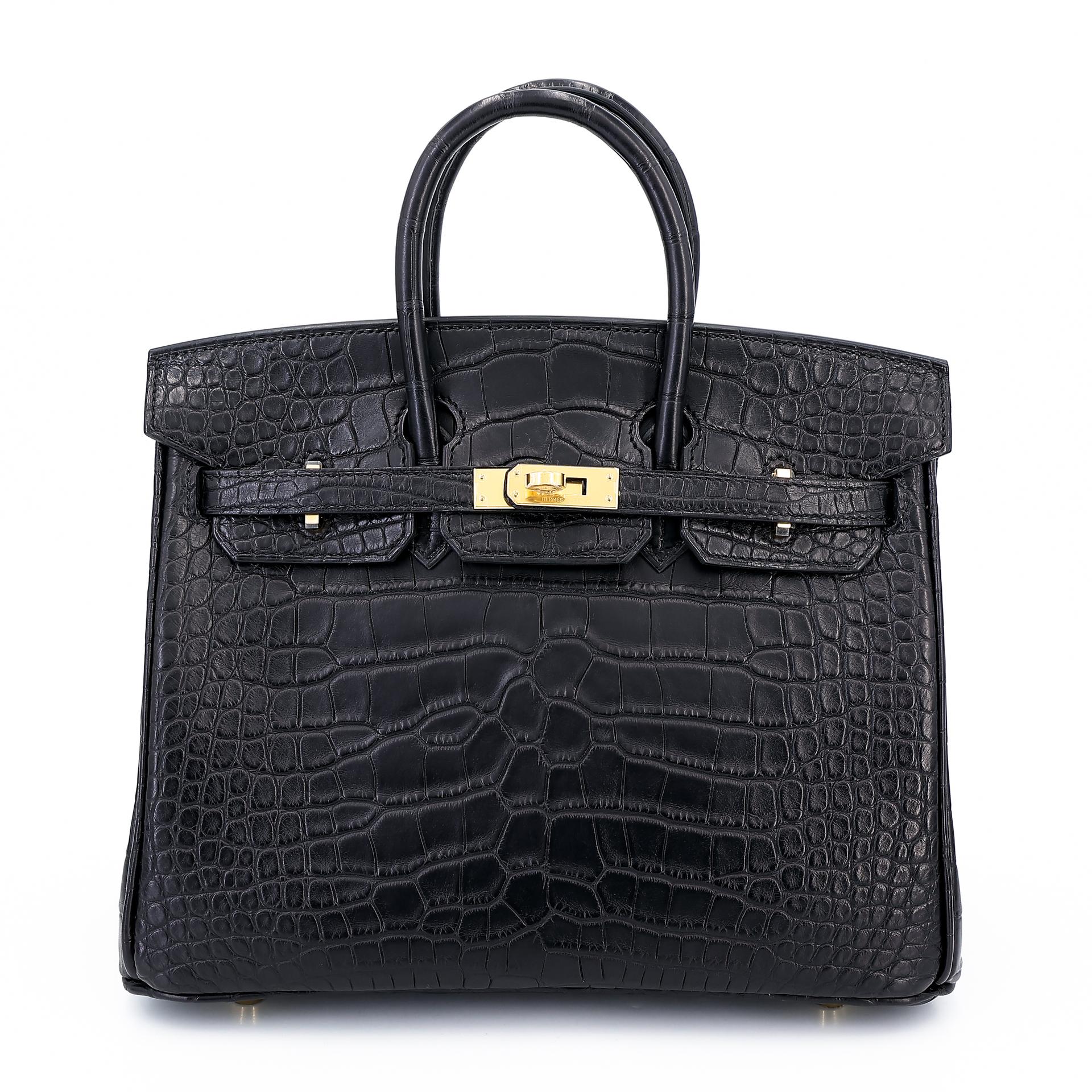 Unused ( Rank NS ) HERMÈS Birkin 25 Black (89) Matte Alligator Gold hardware B (2023) - 1