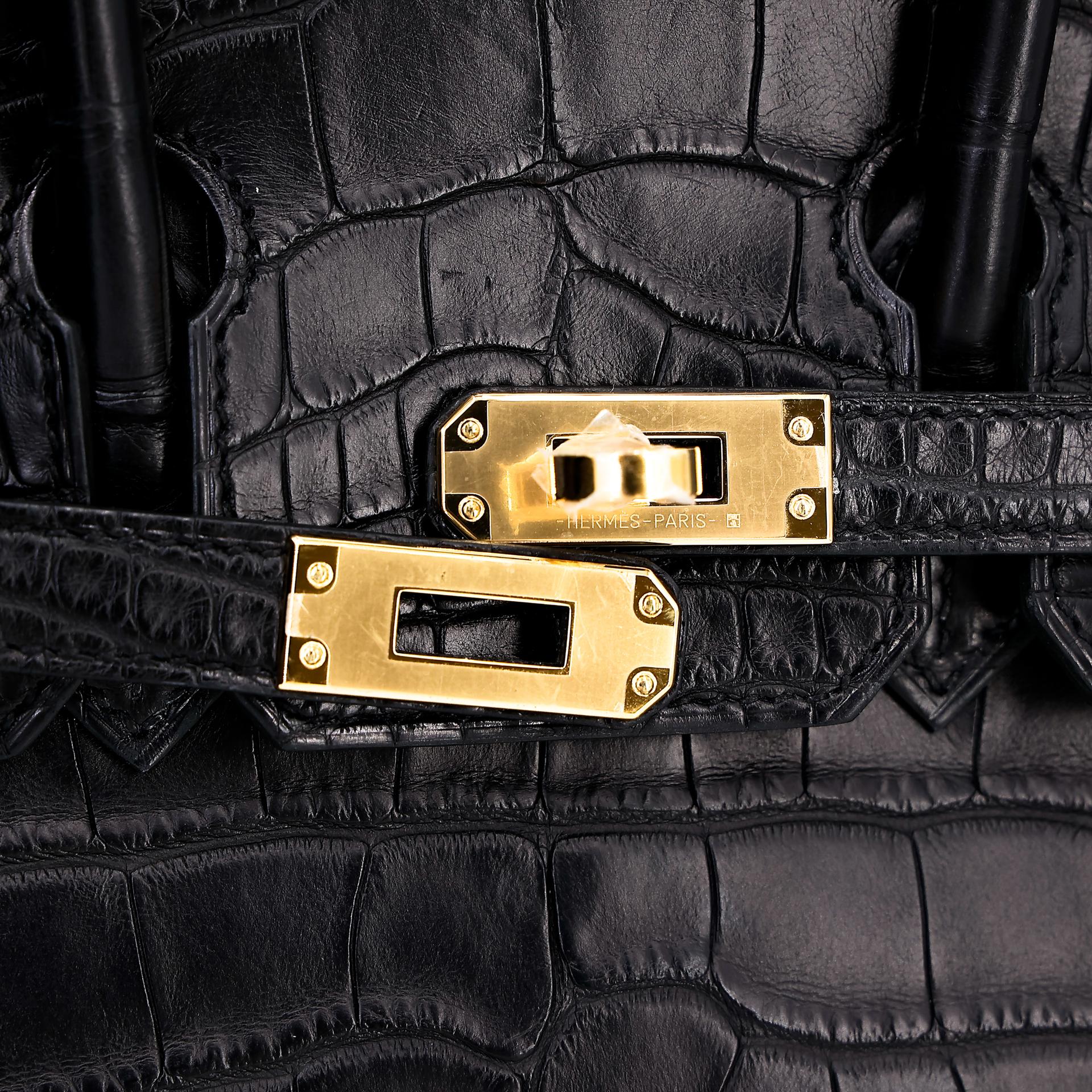 Unused ( Rank NS ) HERMÈS Birkin 25 Black (89) Matte Alligator Gold hardware B (2023) - 8