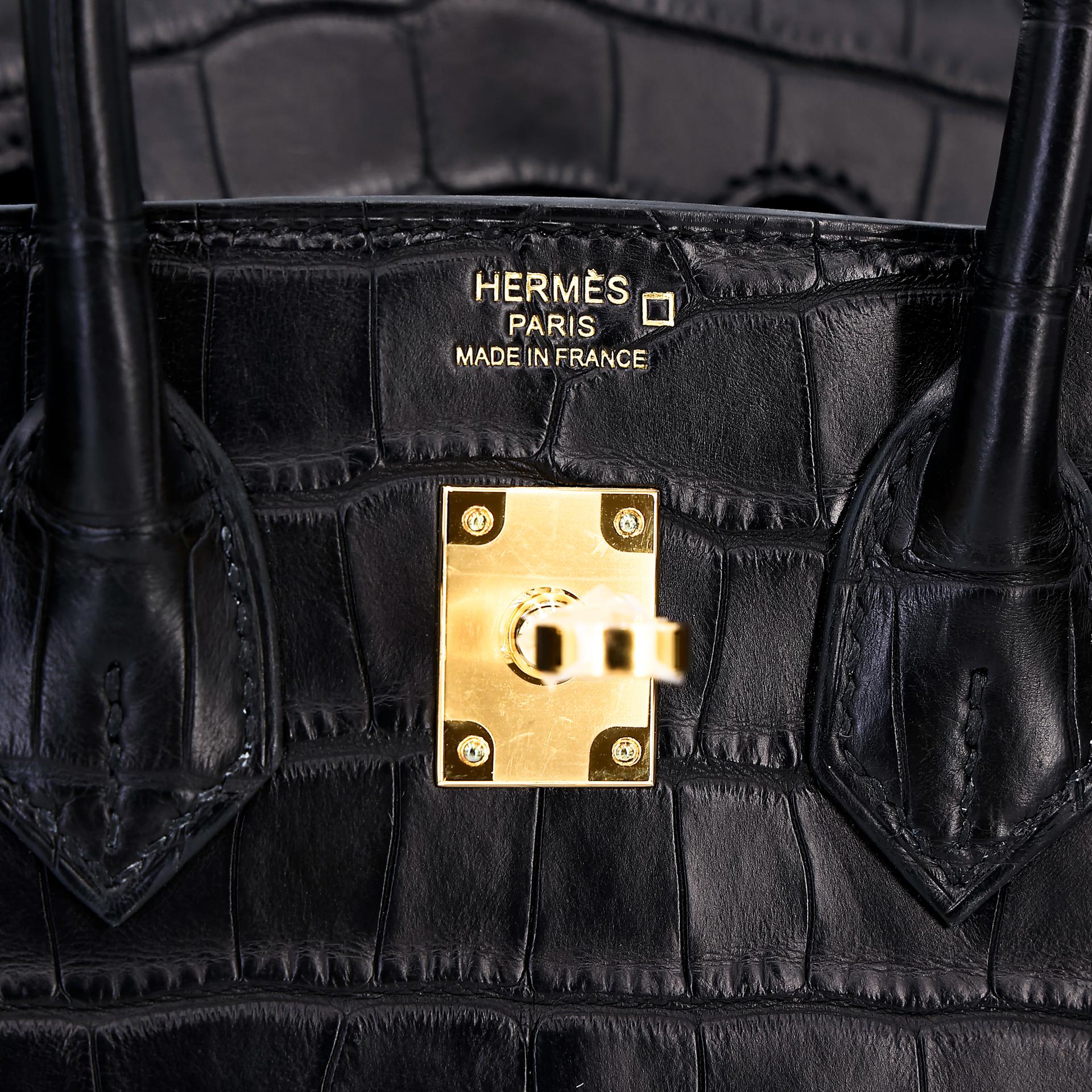 Unused ( Rank NS ) HERMÈS Birkin 25 Black (89) Matte Alligator Gold hardware B (2023) - 9