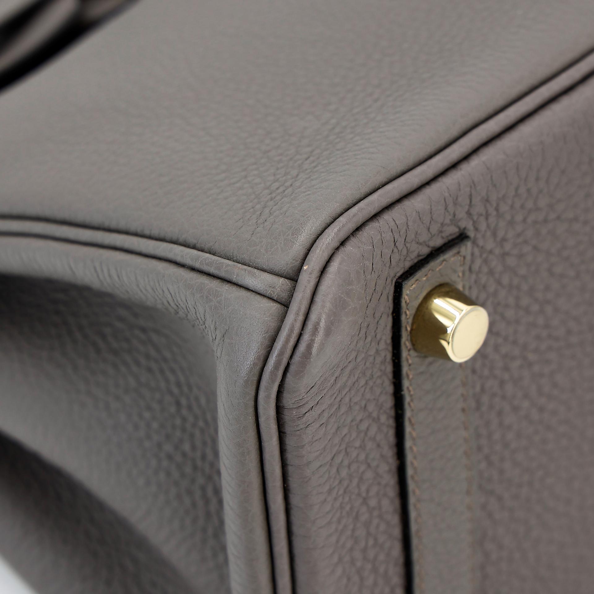 Very Good ( Rank A) HERMÈS Birkin 25 Etain (8F) Togo Gold hardware A (2017) - 9