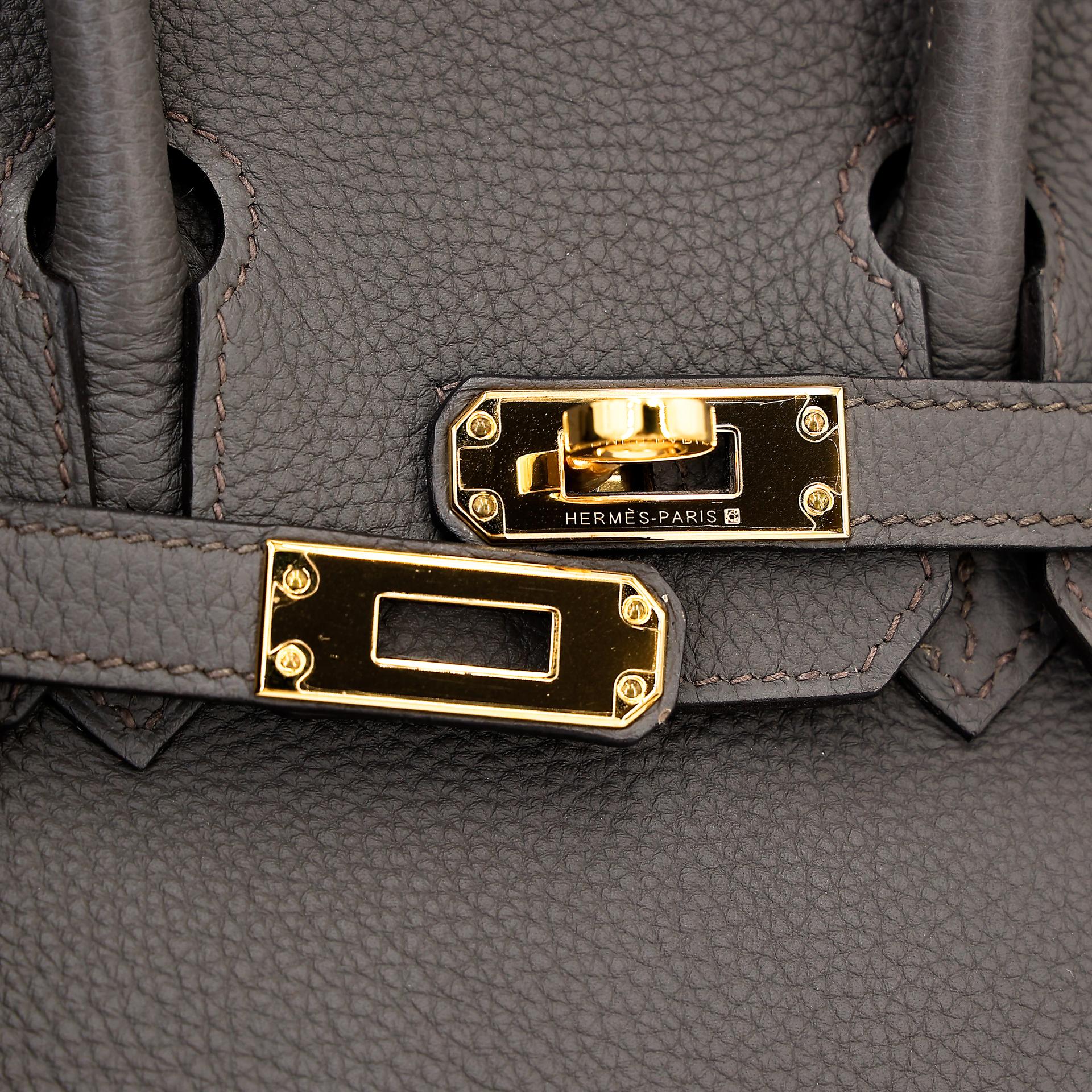 Very Good ( Rank A) HERMÈS Birkin 25 Etain (8F) Togo Gold hardware A (2017) - 12