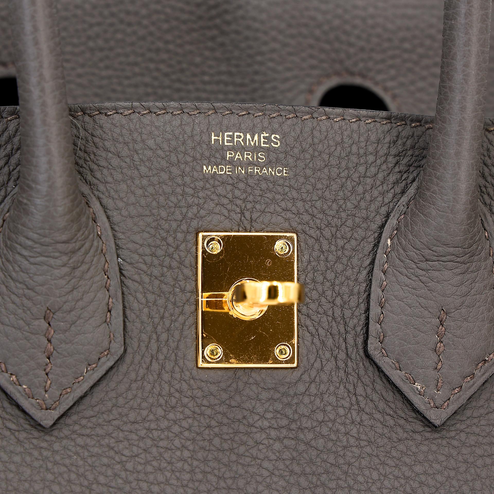 Very Good ( Rank A) HERMÈS Birkin 25 Etain (8F) Togo Gold hardware A (2017) - 16
