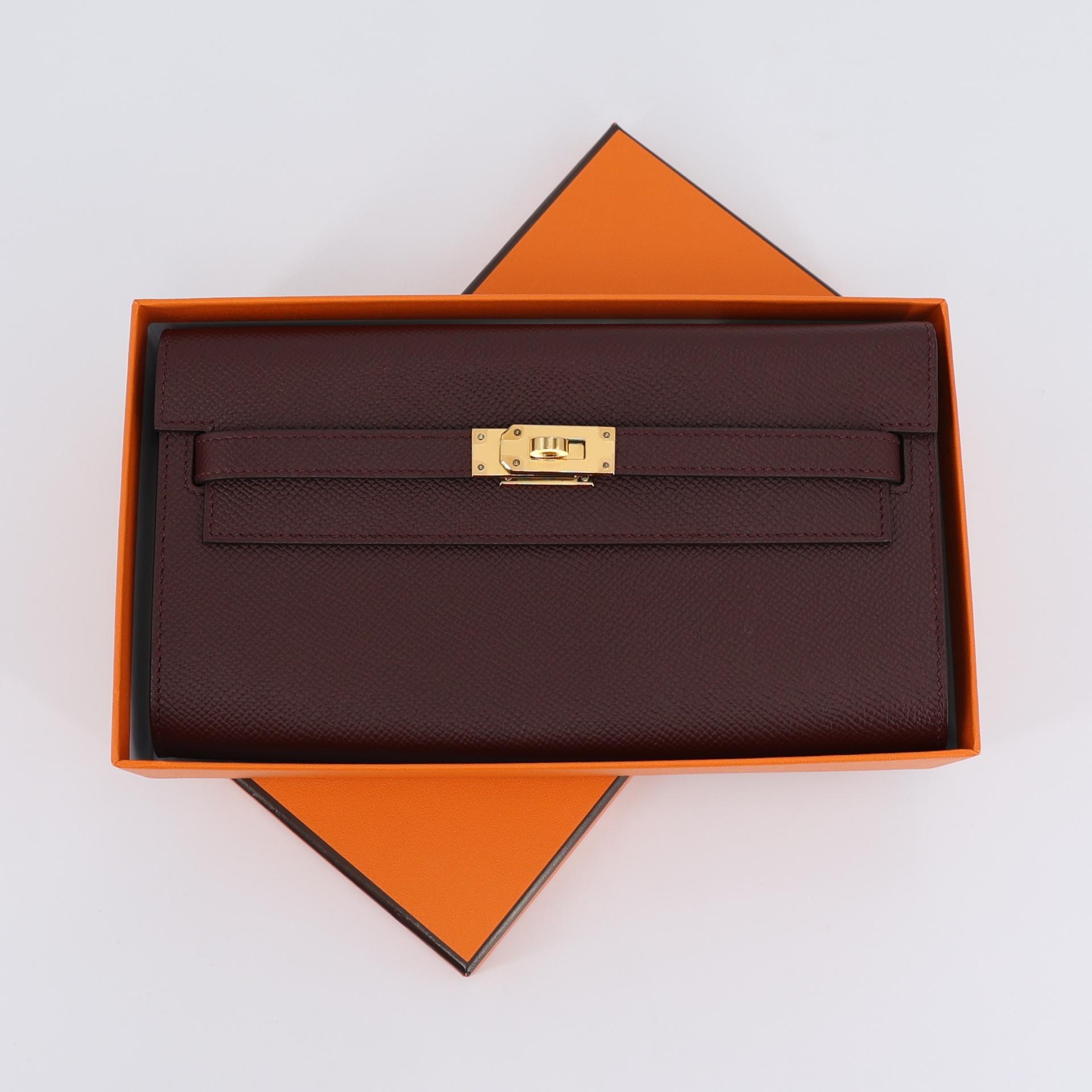 Unused ( Rank NS ) HERMÈS Kelly To Go Wallet Bordeaux (57) Epsom Gold hardware U (2022) - 16