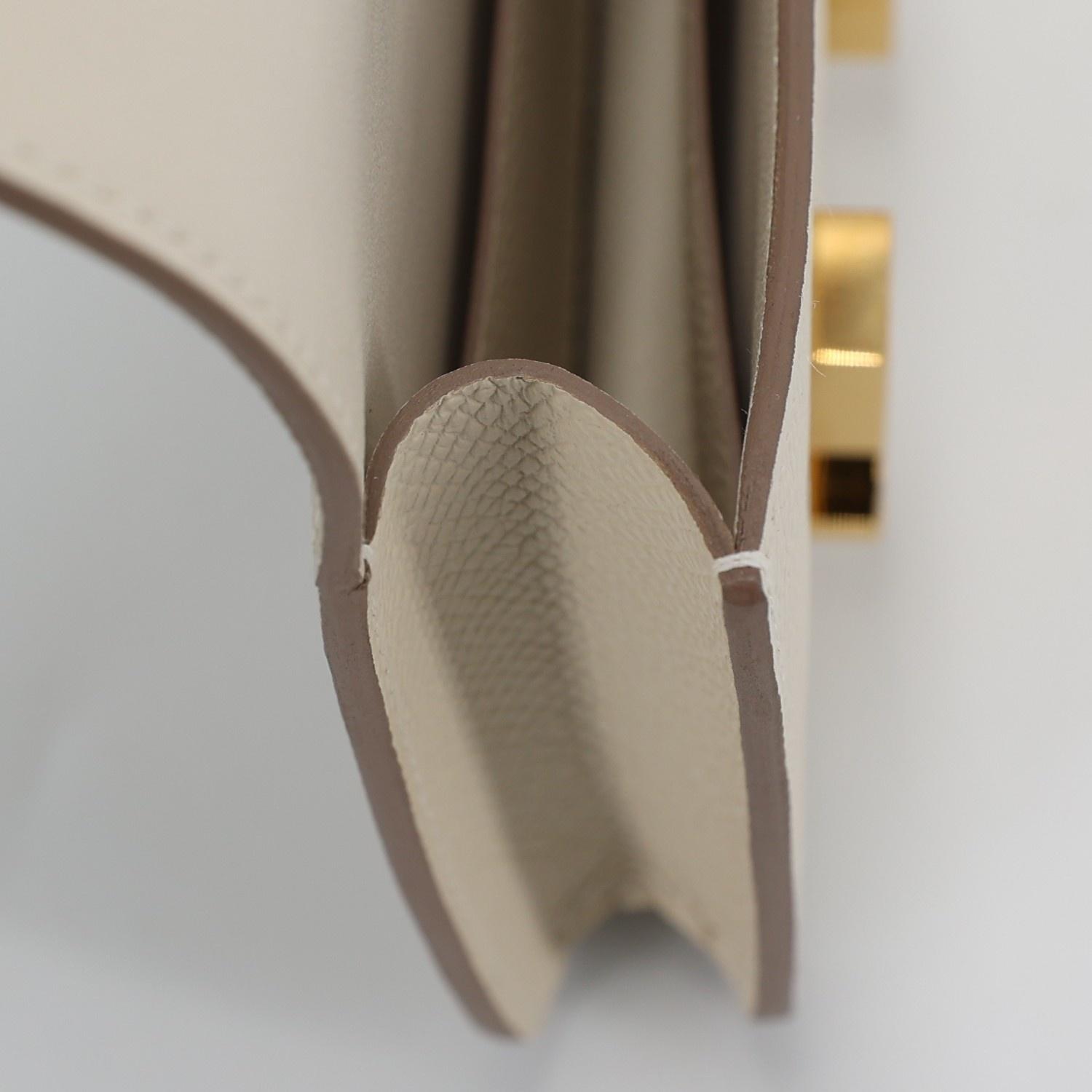 Brand New ( Rank N ) HERMÈS Constance Slim Wallet Craie (10) Epsom Gold hardware W (2024) - 11