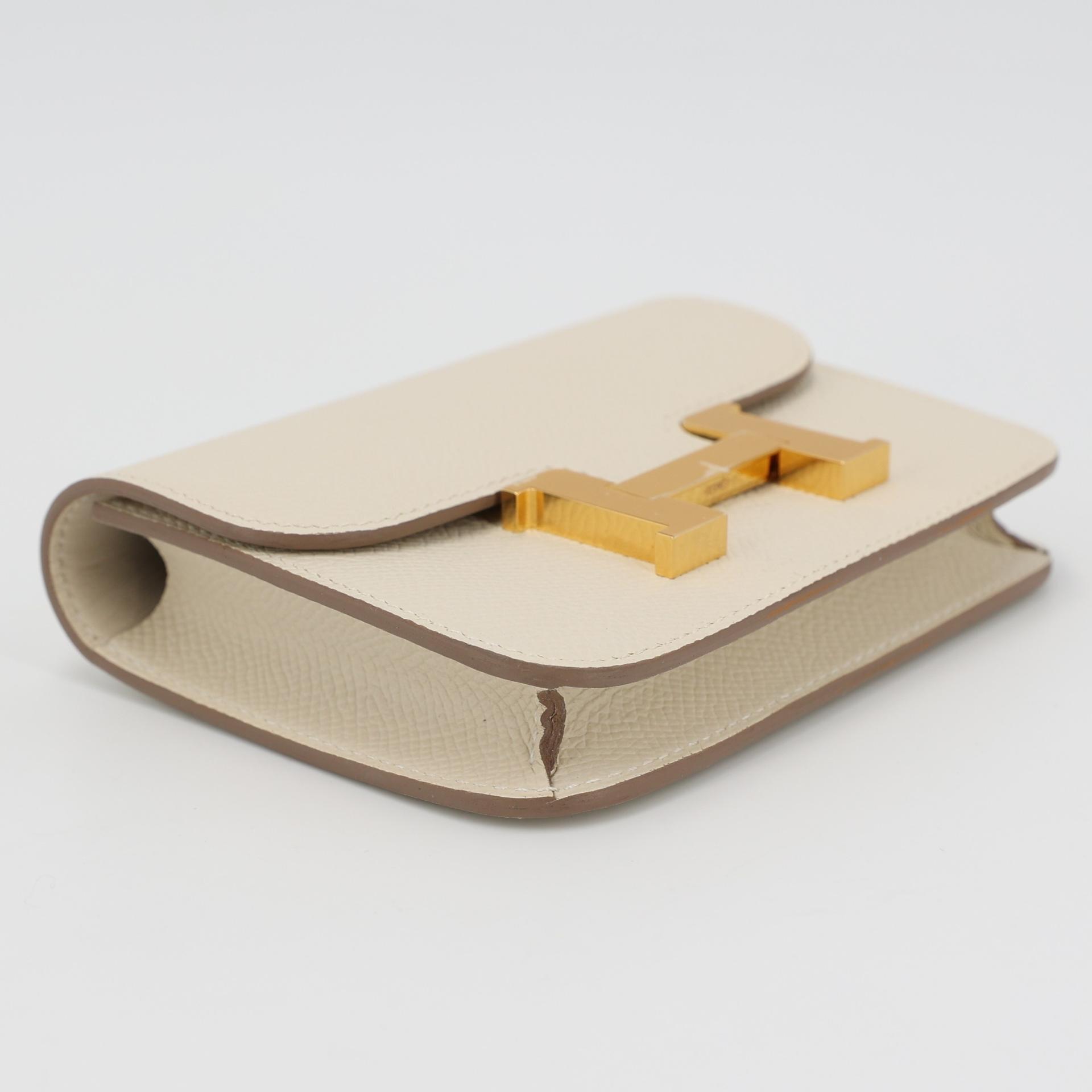 Brand New ( Rank N ) HERMÈS Constance Slim Wallet Craie (10) Epsom Gold hardware W (2024) - 3