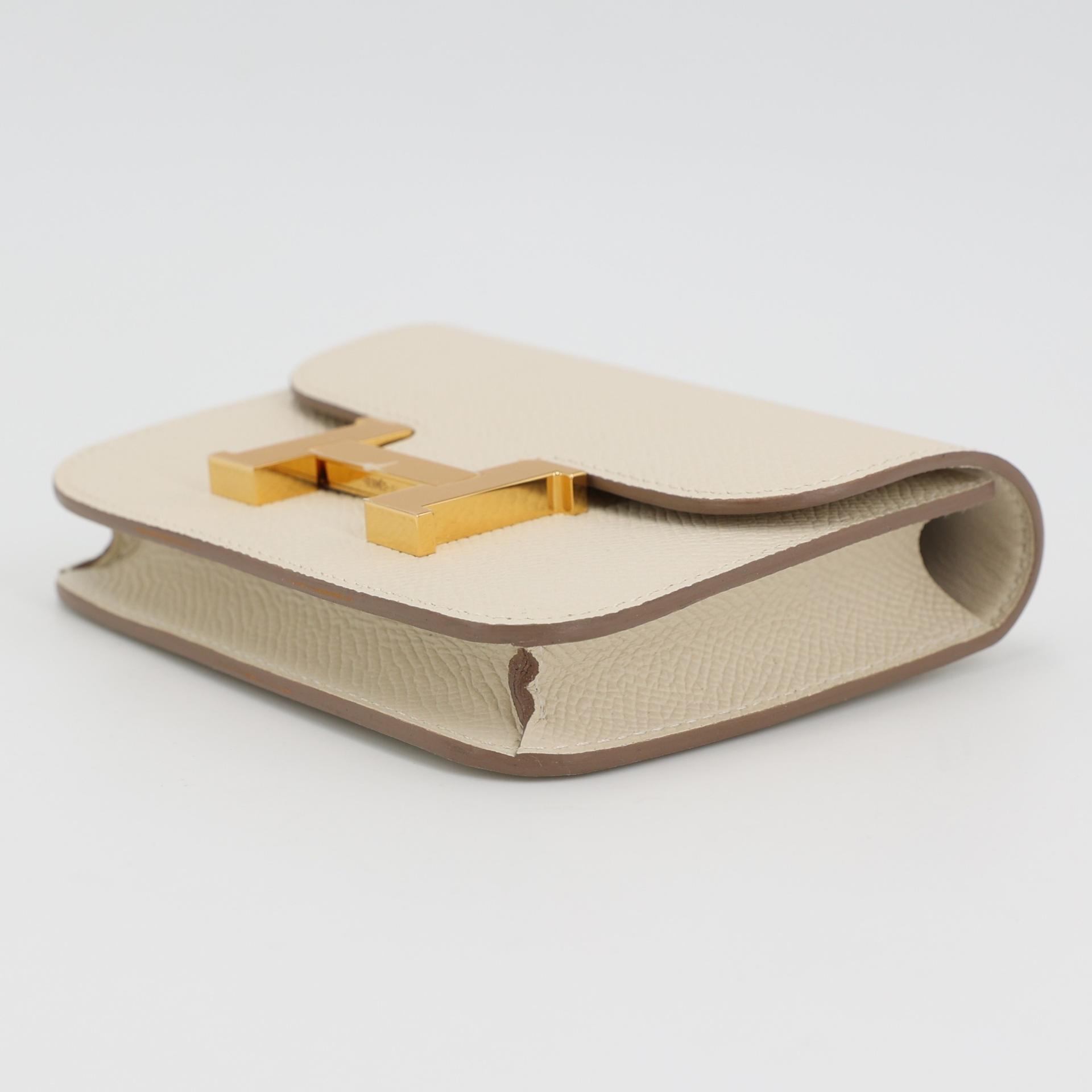 Brand New ( Rank N ) HERMÈS Constance Slim Wallet Craie (10) Epsom Gold hardware W (2024) - 4