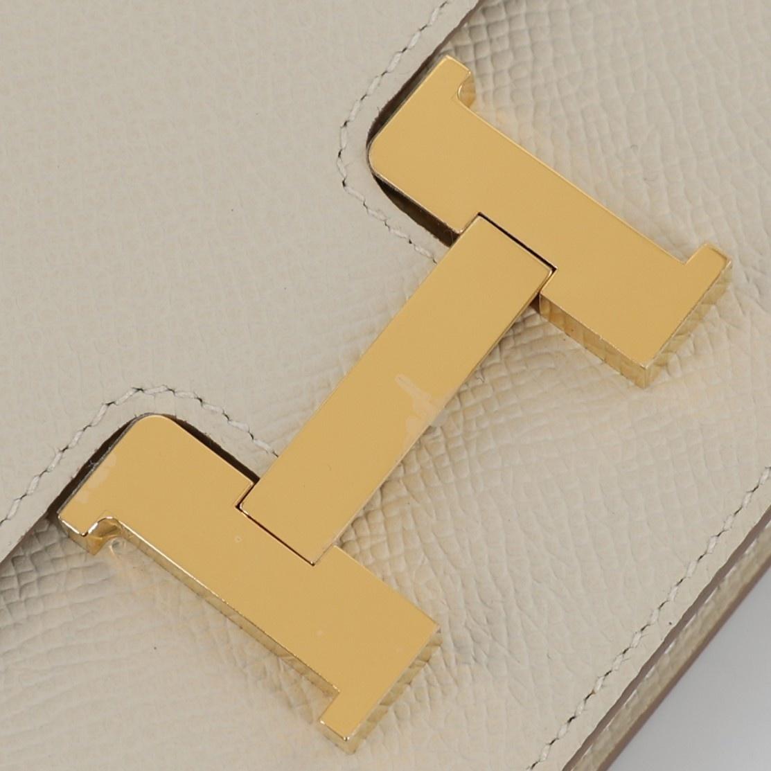 Brand New ( Rank N ) HERMÈS Constance Slim Wallet Craie (10) Epsom Gold hardware W (2024) - 7