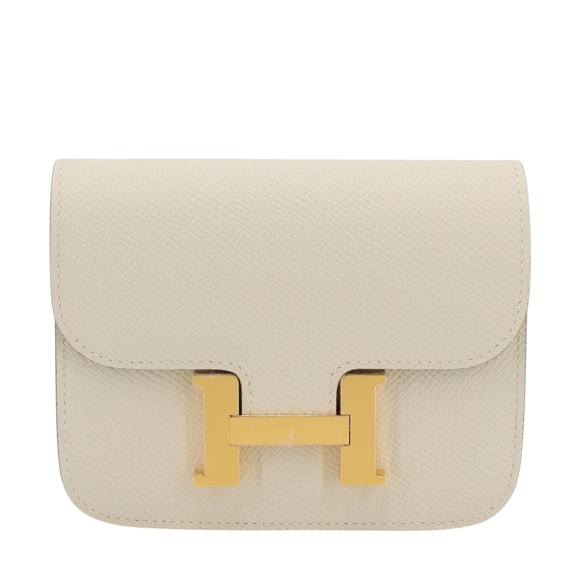 Brand New ( Rank N ) HERMÈS Constance Slim Wallet Craie (10) Epsom Gold hardware W (2024) - 1