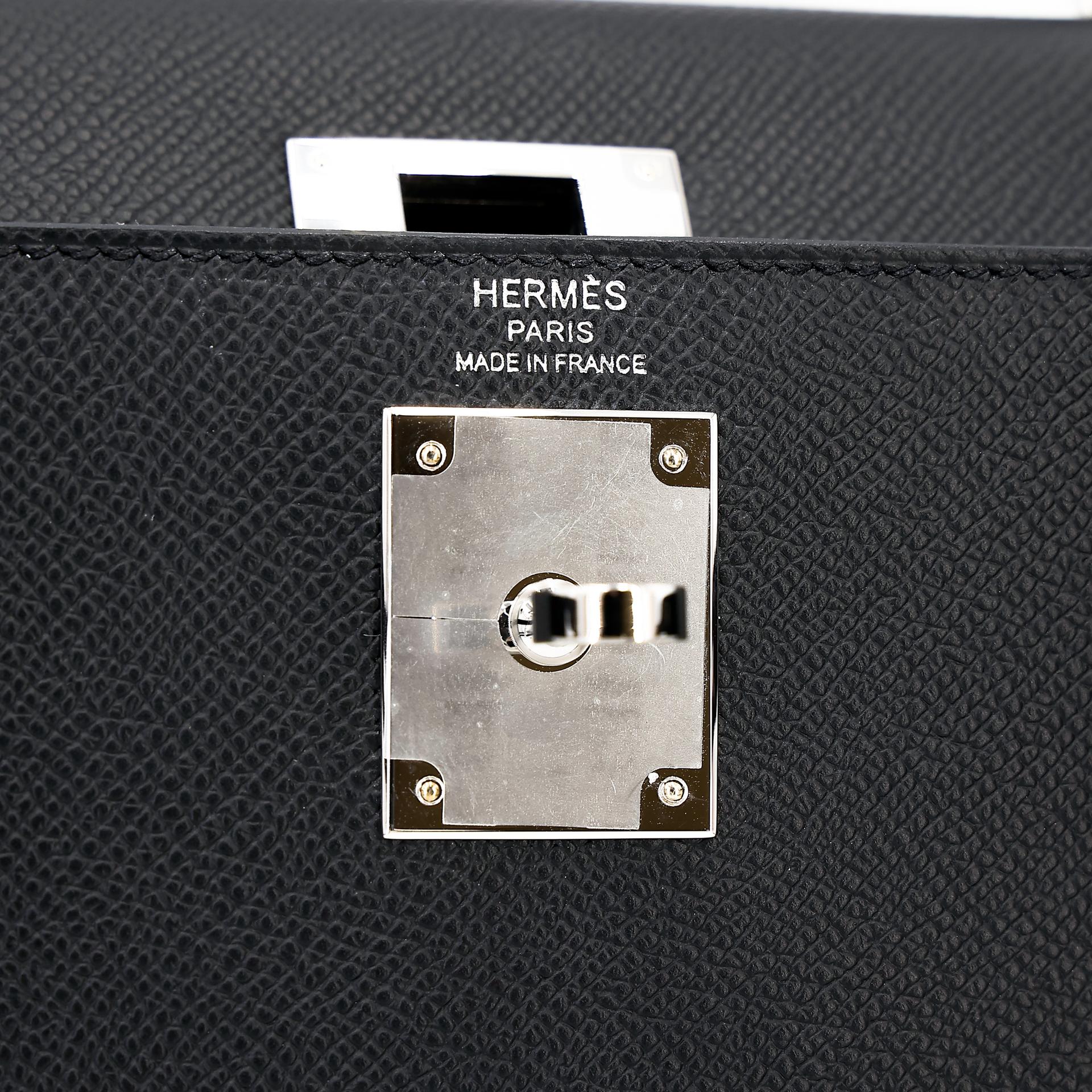 Brand New ( Rank N ) HERMÈS Kelly 28 Sellier Black (89) Epsom Palladium hardware W (2024) - 12