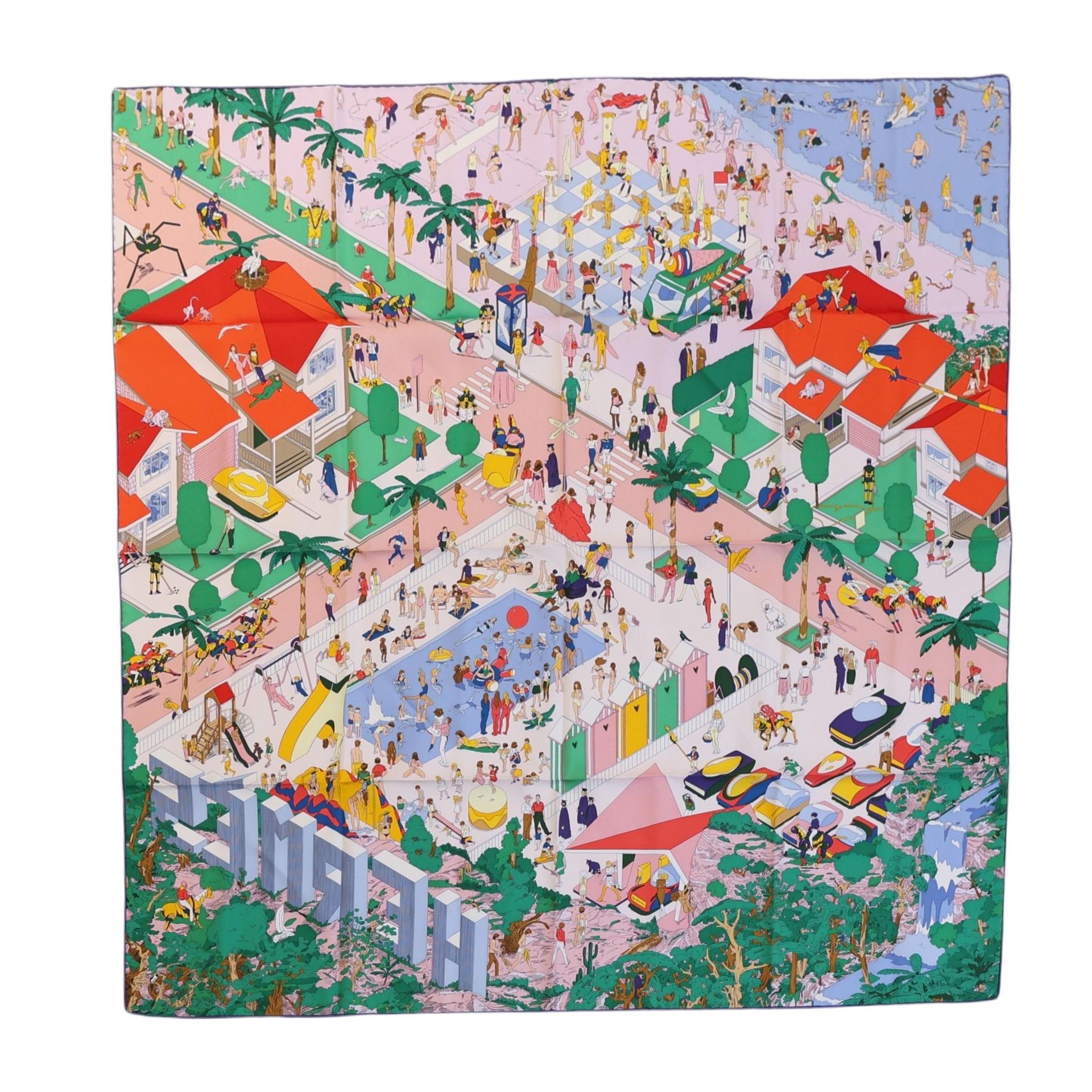 Brand New ( Rank N ) HERMÈS Carre 90 scarf On The Beach Multi-color Silk - 1