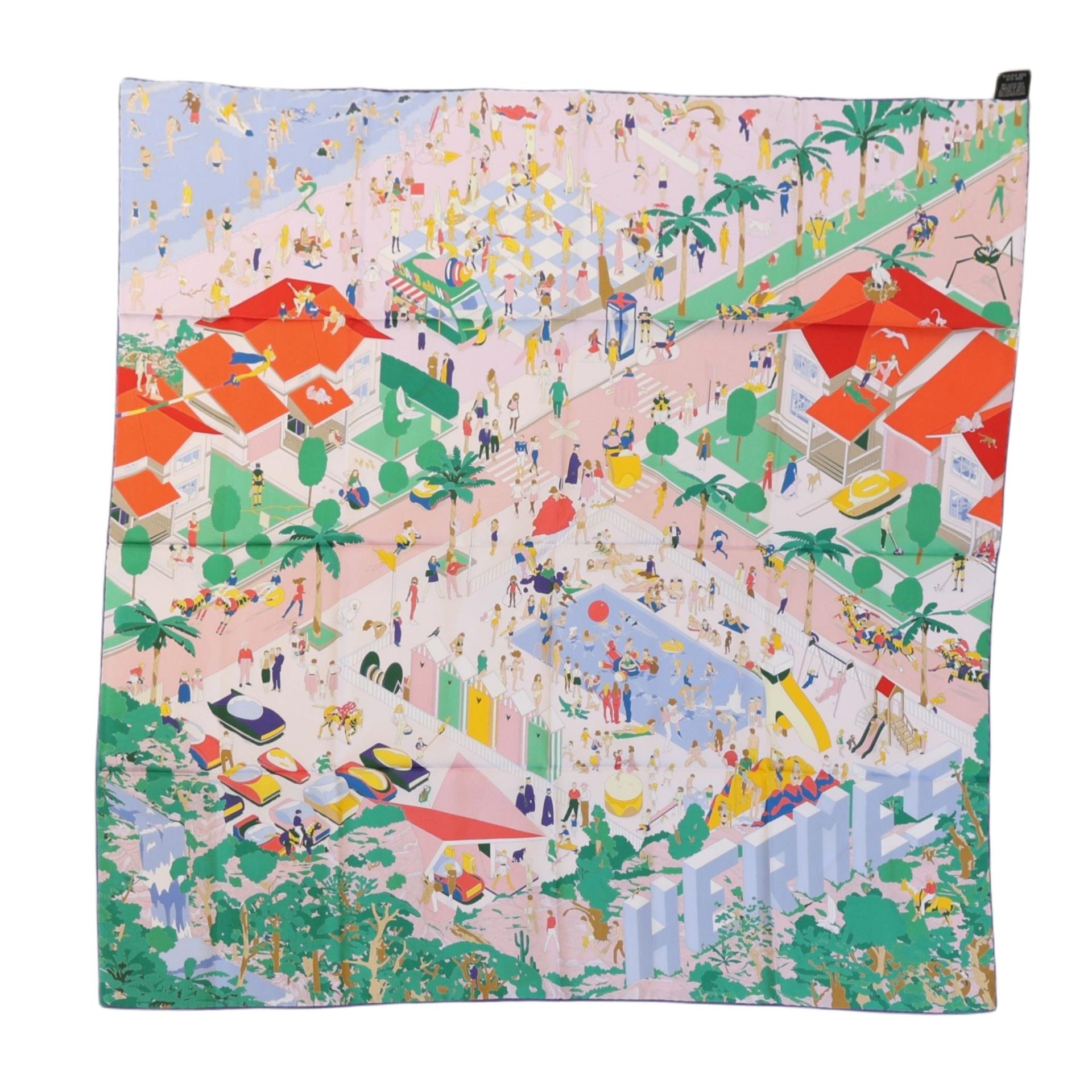 Brand New ( Rank N ) HERMÈS Carre 90 scarf On The Beach Multi-color Silk - 2