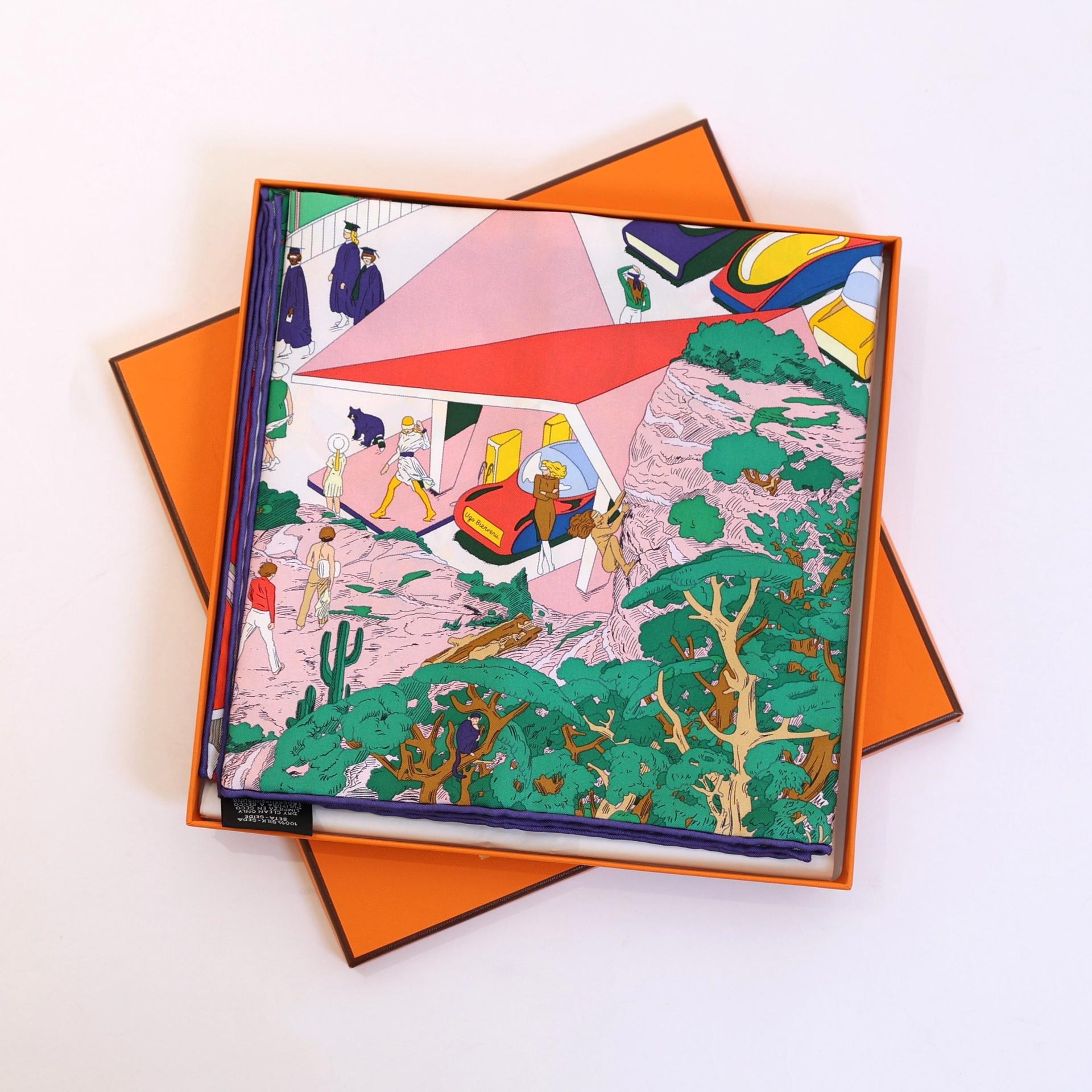 Brand New ( Rank N ) HERMÈS Carre 90 scarf On The Beach Multi-color Silk - 3