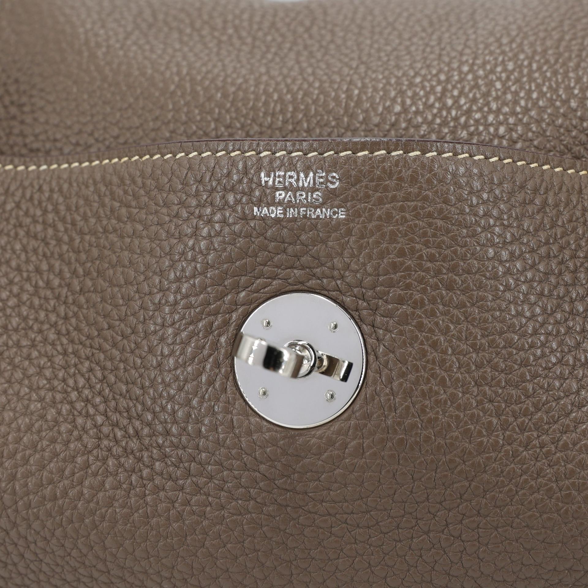 Good ( Rank AB) HERMÈS Lindy 30 Etoupe (18) Clemence Palladium hardware Square Q (2013) - 9