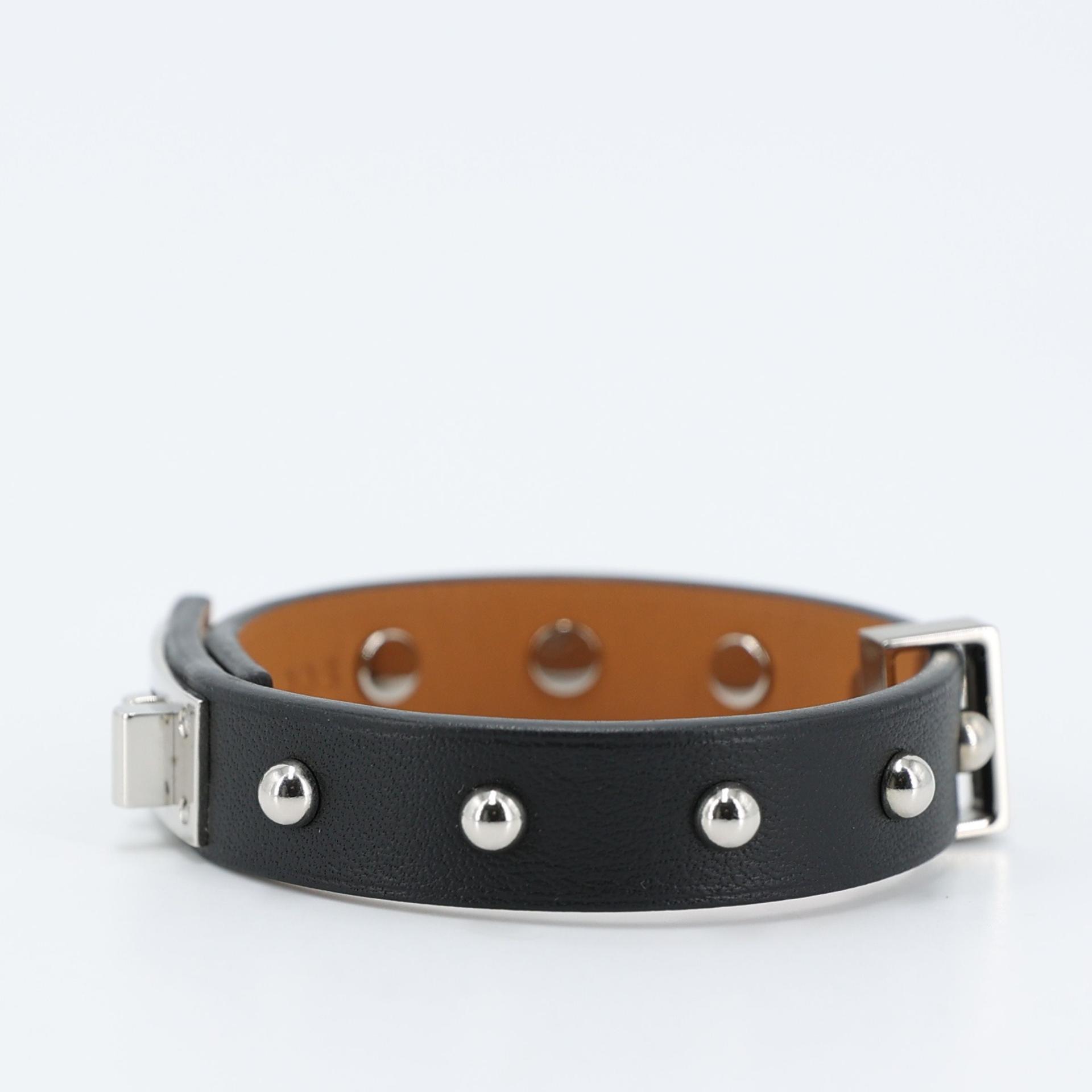 Excellent ( Rank SA ) HERMÈS Mini Dog Clous Ronds Bracelet Black (89) Swift Palladium hardware X (2016) - 2