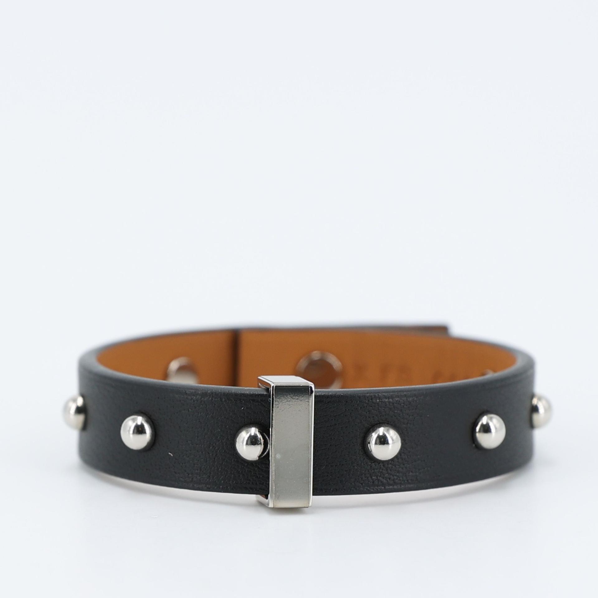 Excellent ( Rank SA ) HERMÈS Mini Dog Clous Ronds Bracelet Black (89) Swift Palladium hardware X (2016) - 3