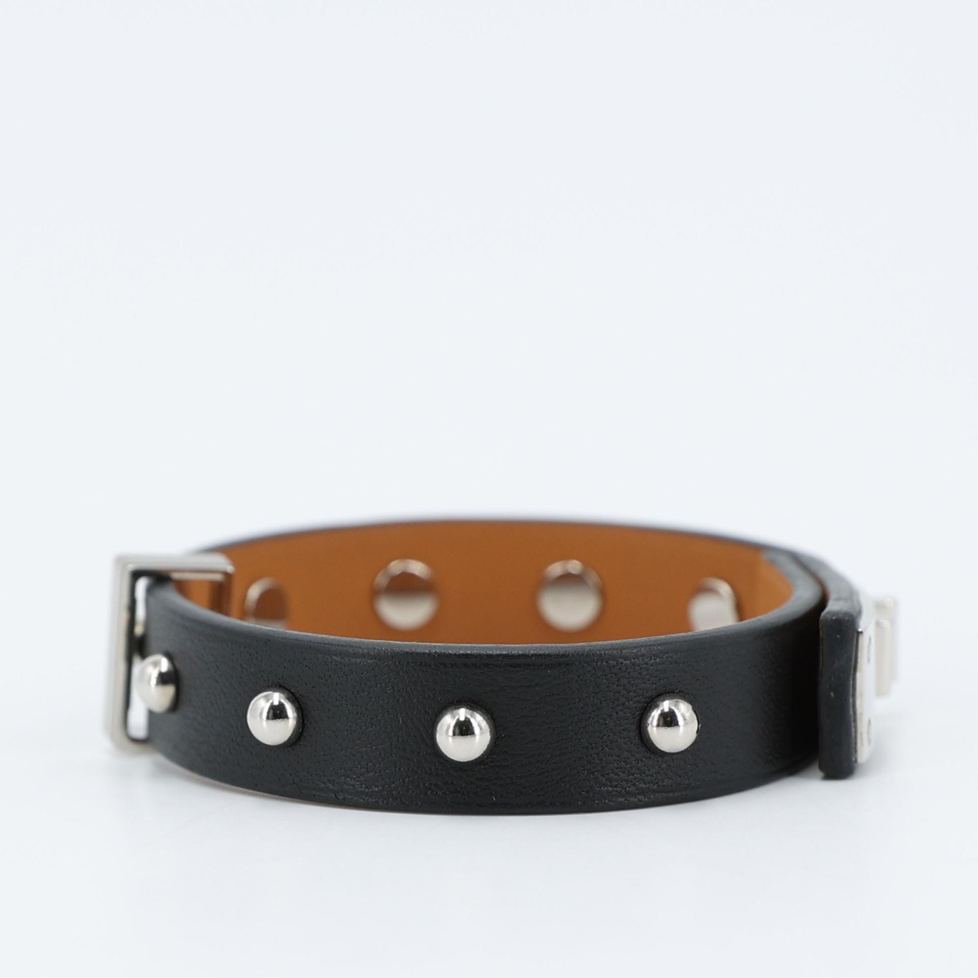Excellent ( Rank SA ) HERMÈS Mini Dog Clous Ronds Bracelet Black (89) Swift Palladium hardware X (2016) - 4