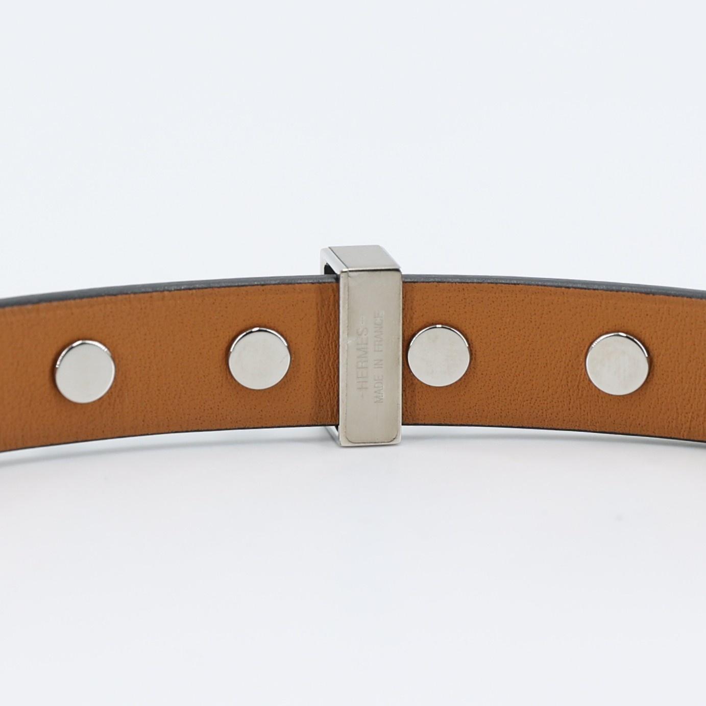 Excellent ( Rank SA ) HERMÈS Mini Dog Clous Ronds Bracelet Black (89) Swift Palladium hardware X (2016) - 6