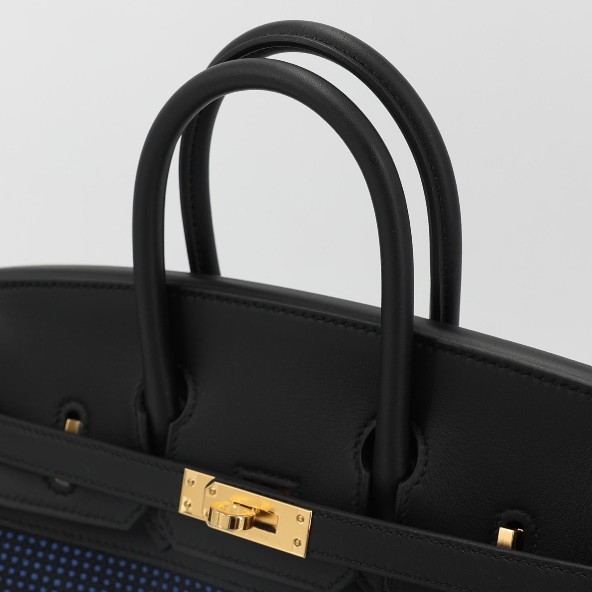 Brand New ( Rank N ) HERMÈS Birkin 25 Black (89) Bleu Egee Swift Toile Quadrille Gold hardware W (2024) - 3