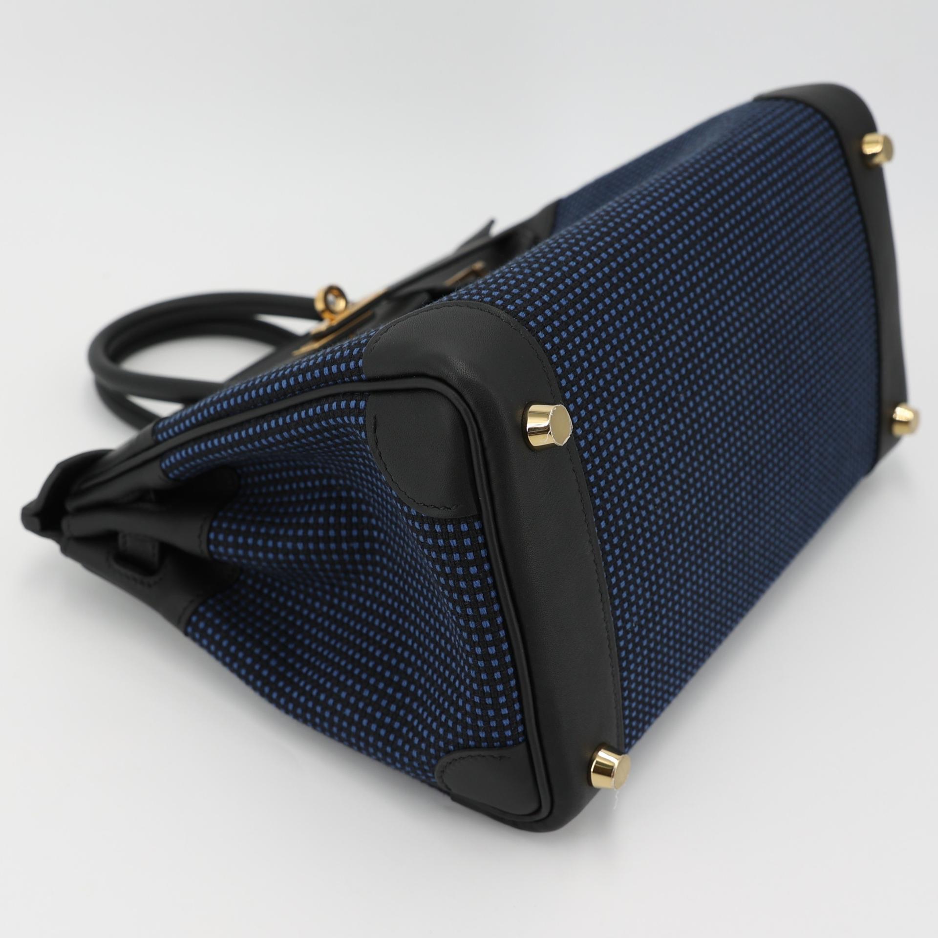 Brand New ( Rank N ) HERMÈS Birkin 25 Black (89) Bleu Egee Swift Toile Quadrille Gold hardware W (2024) - 4