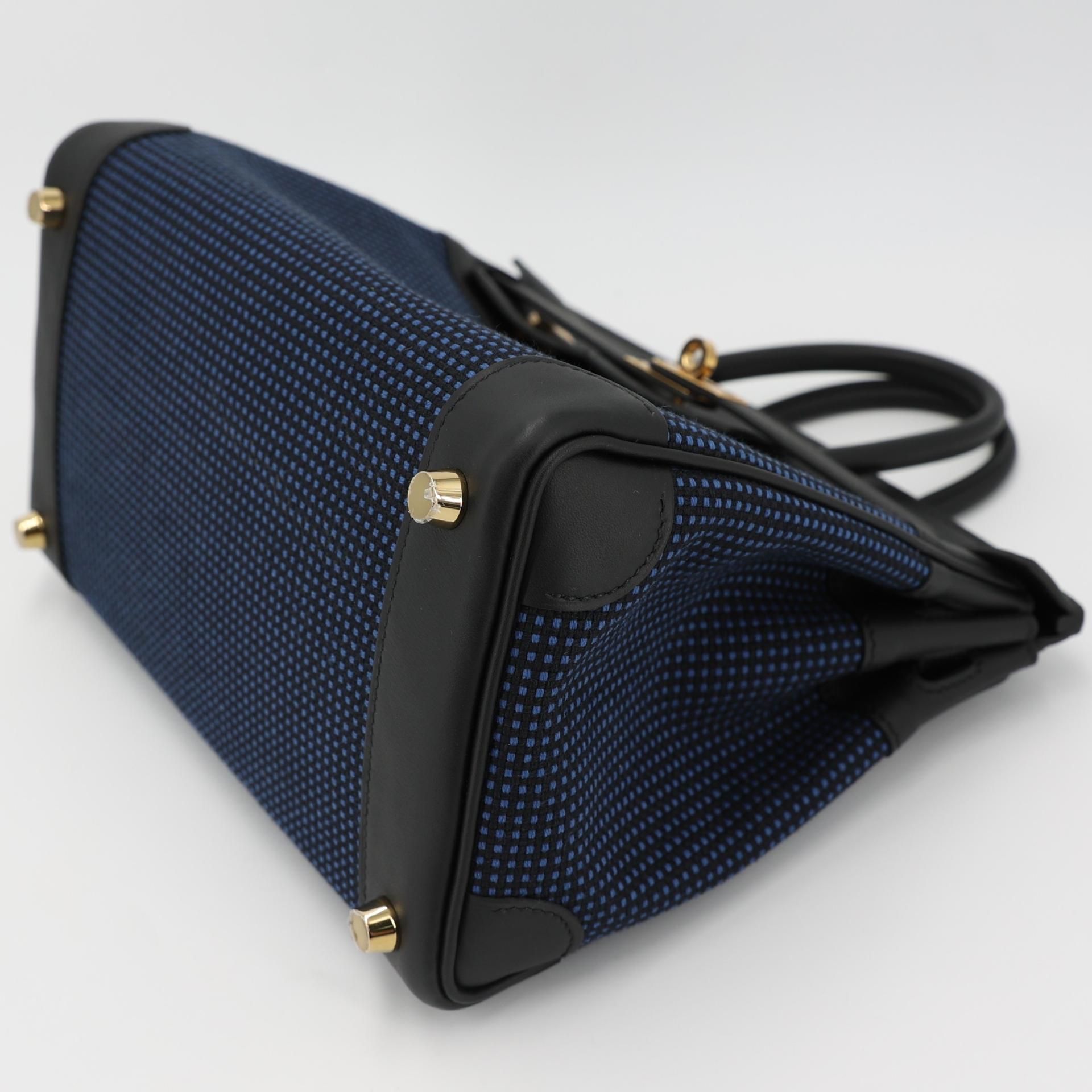 Brand New ( Rank N ) HERMÈS Birkin 25 Black (89) Bleu Egee Swift Toile Quadrille Gold hardware W (2024) - 5