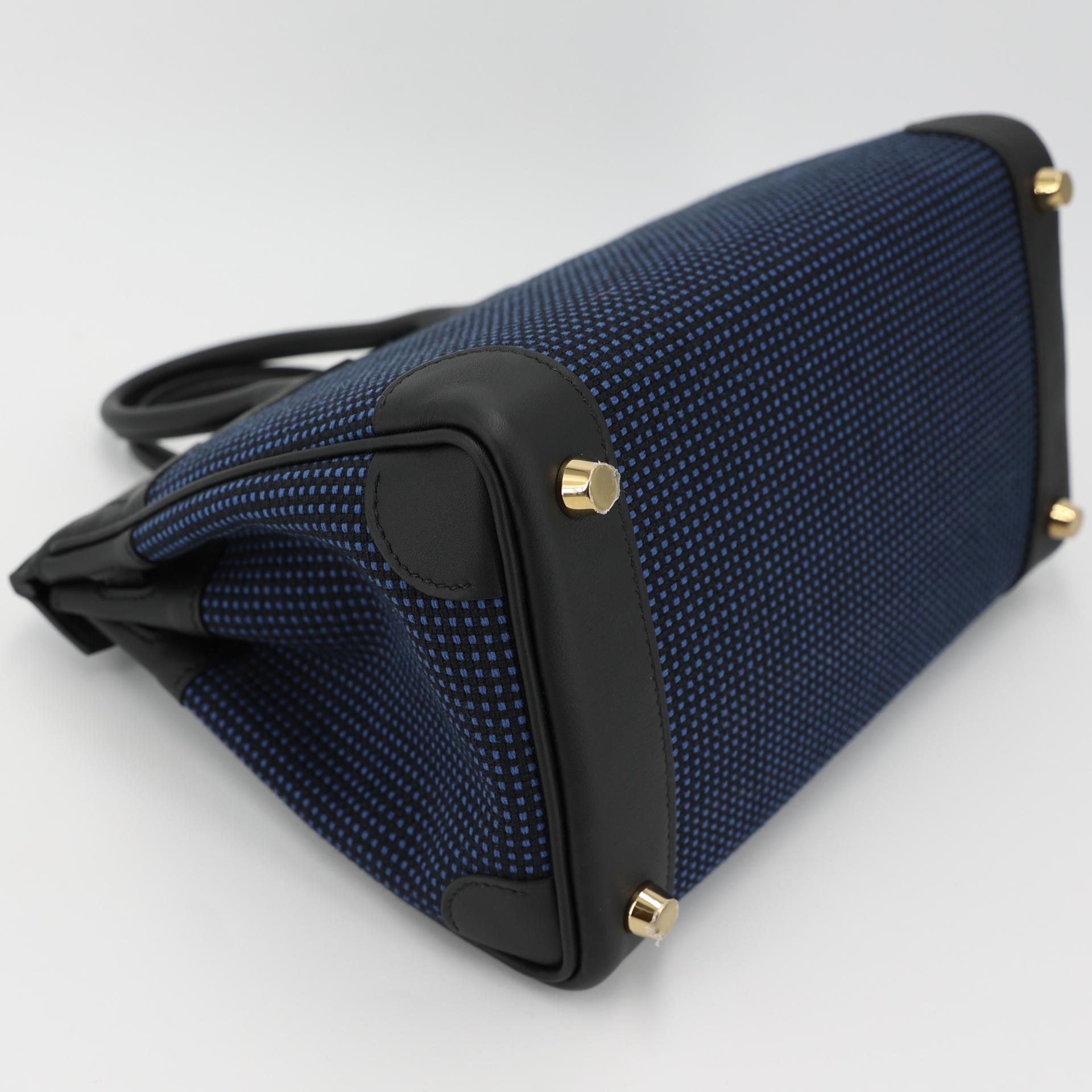 Brand New ( Rank N ) HERMÈS Birkin 25 Black (89) Bleu Egee Swift Toile Quadrille Gold hardware W (2024) - 6