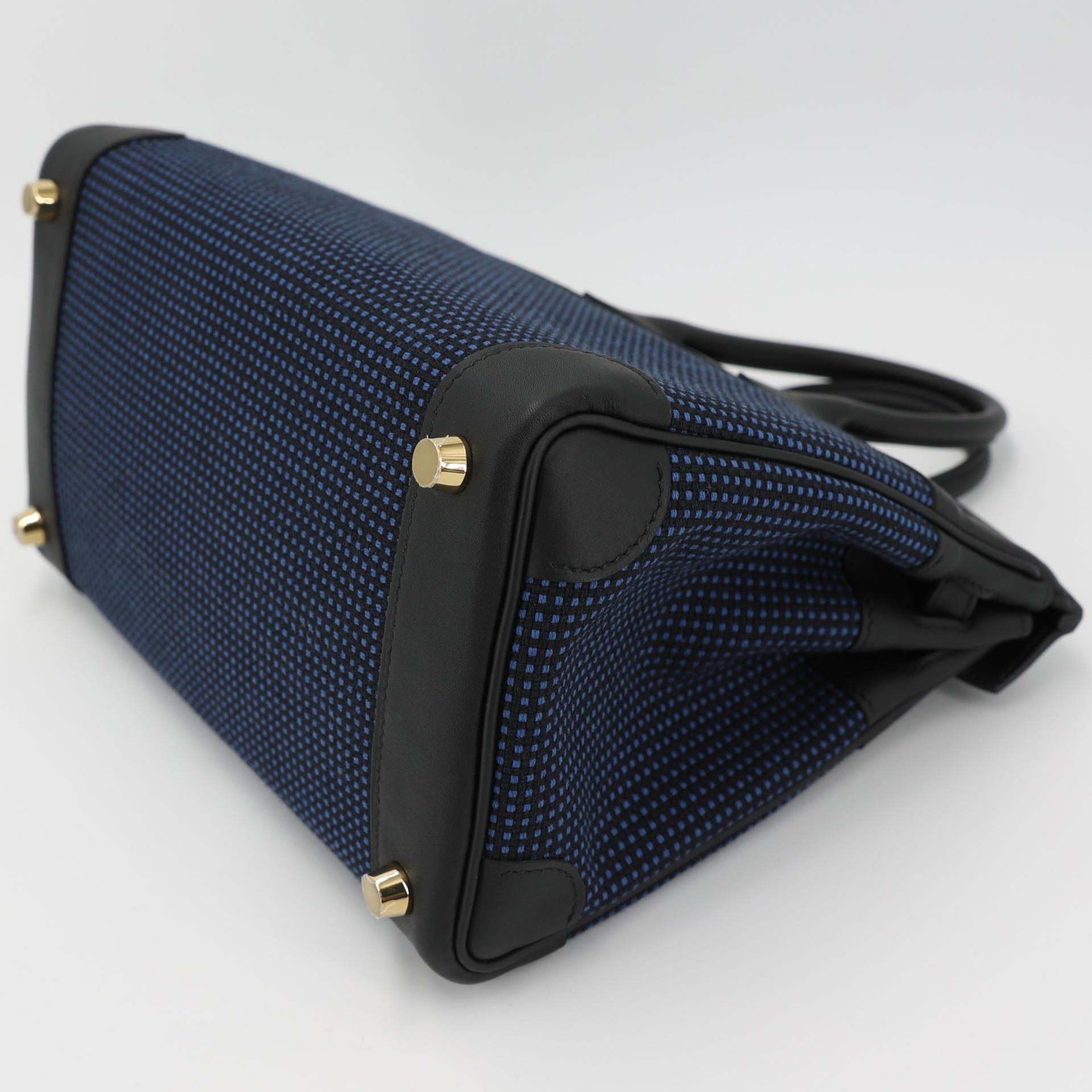 Brand New ( Rank N ) HERMÈS Birkin 25 Black (89) Bleu Egee Swift Toile Quadrille Gold hardware W (2024) - 7