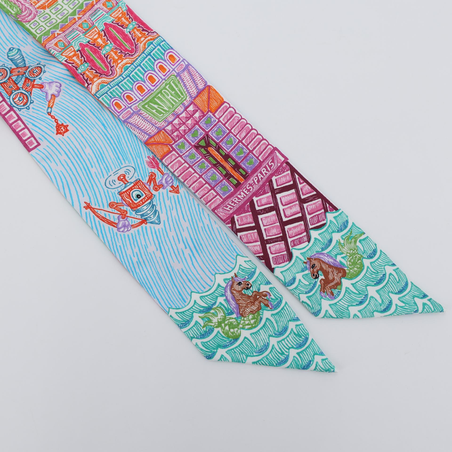 Twilly Super Silk Quest Blue Multi-color | GINZA XIAOMA