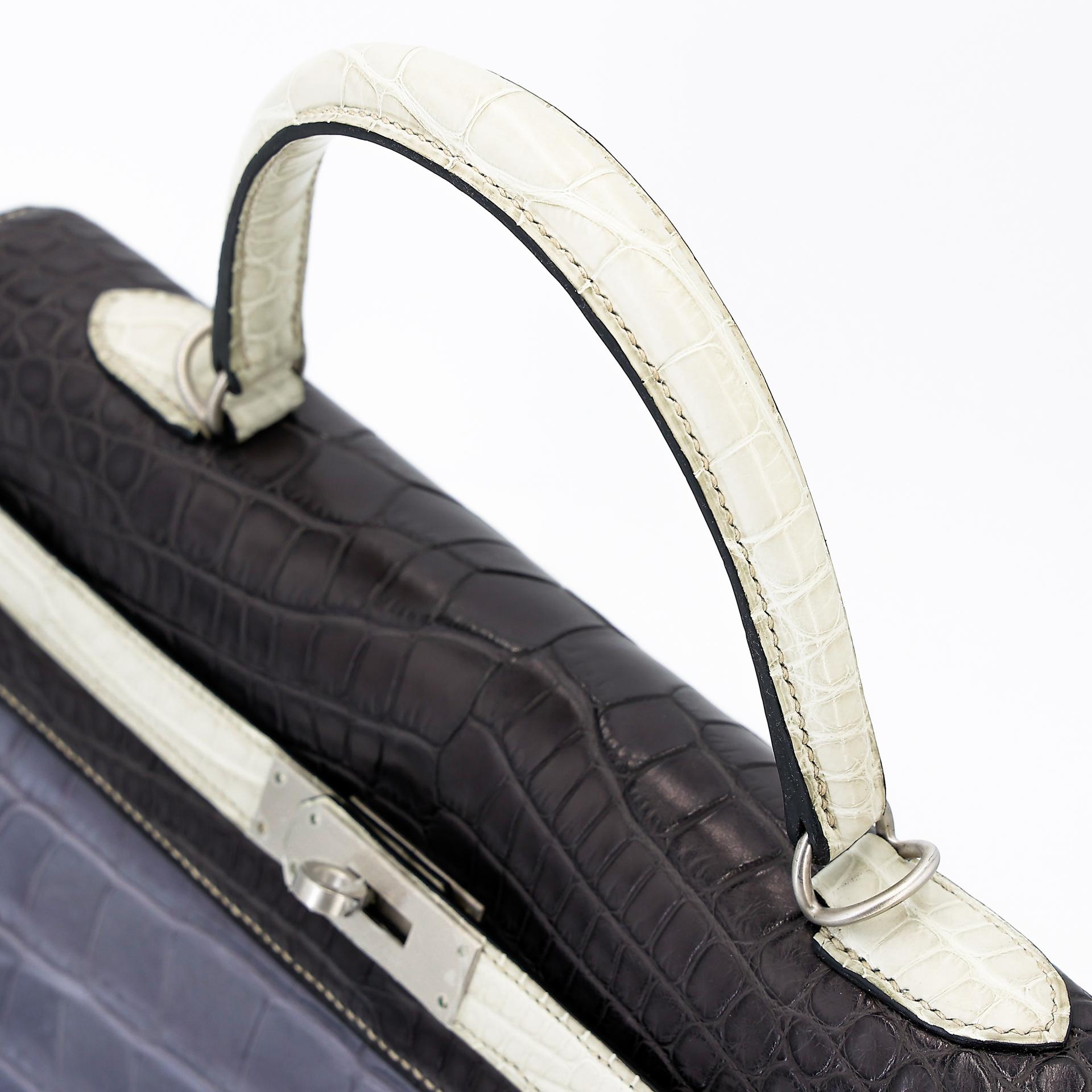 Excellent ( Rank SA ) HERMÈS Special Order Kelly 35 HSS Graphite (88) Gris Paris (8M) Beton (8L) Matte Alligator Brushed Palladium C (2018) - 3