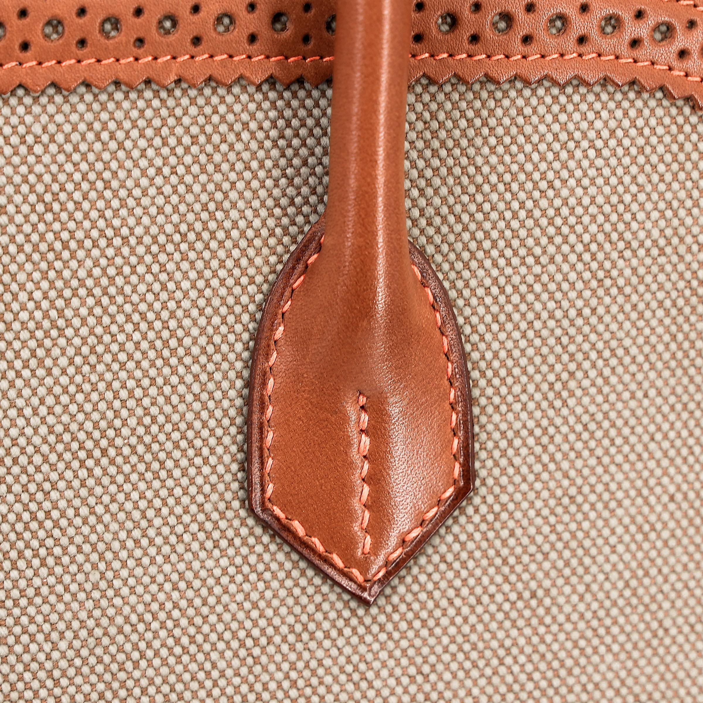 A美品 HERMÈS 爱马仕 限量收藏款 Birkin Ghillies 35 17 雪茄色 Ficelle 34 福宝 Fauve 帆布 Barenia 马鞍皮 拉丝银扣 □R刻 2014年 - 5