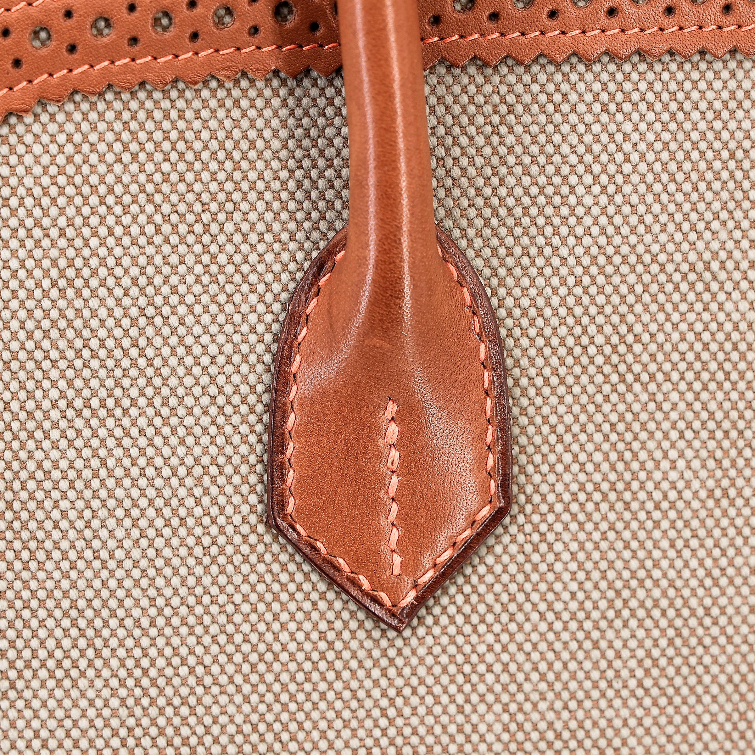 A美品 HERMÈS 爱马仕 限量收藏款 Birkin Ghillies 35 17 雪茄色 Ficelle 34 福宝 Fauve 帆布 Barenia 马鞍皮 拉丝银扣 □R刻 2014年 - 6
