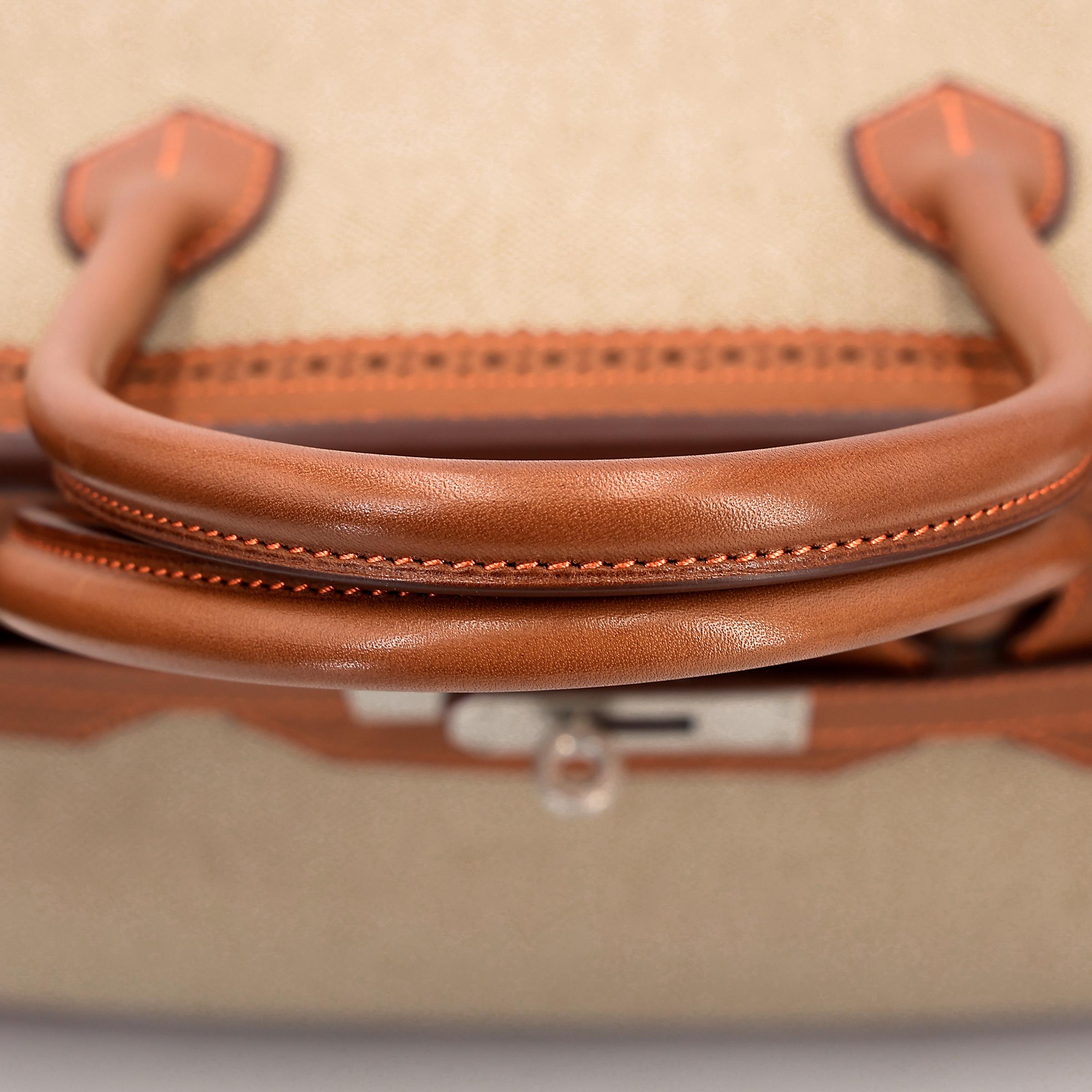 A美品 HERMÈS 爱马仕 限量收藏款 Birkin Ghillies 35 17 雪茄色 Ficelle 34 福宝 Fauve 帆布 Barenia 马鞍皮 拉丝银扣 □R刻 2014年 - 7