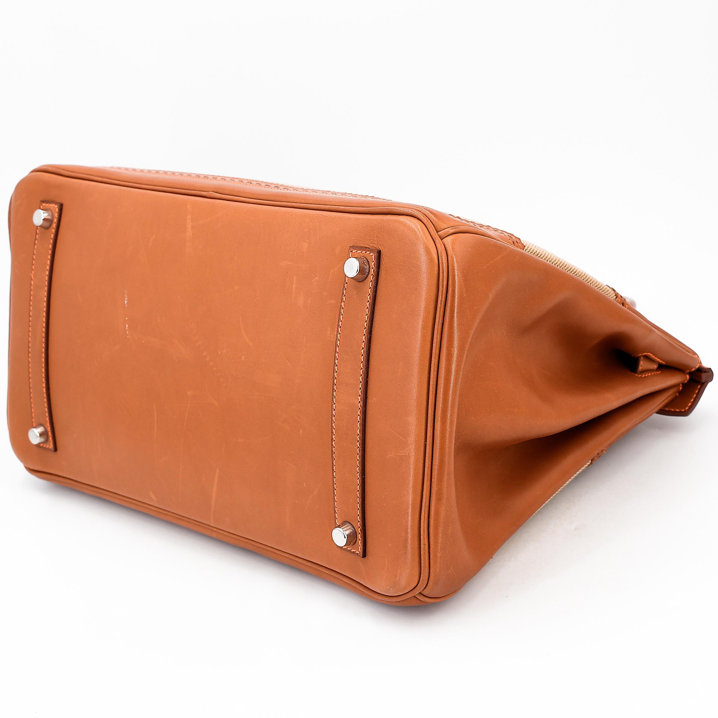 A美品 HERMÈS 爱马仕 限量收藏款 Birkin Ghillies 35 17 雪茄色 Ficelle 34 福宝 Fauve 帆布 Barenia 马鞍皮 拉丝银扣 □R刻 2014年 - 11