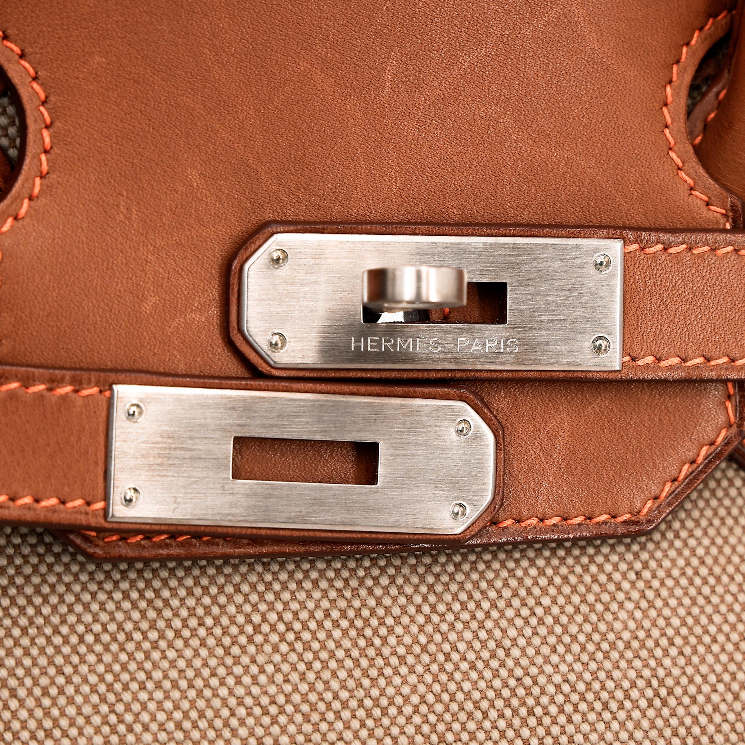 A美品 HERMÈS 爱马仕 限量收藏款 Birkin Ghillies 35 17 雪茄色 Ficelle 34 福宝 Fauve 帆布 Barenia 马鞍皮 拉丝银扣 □R刻 2014年 - 21