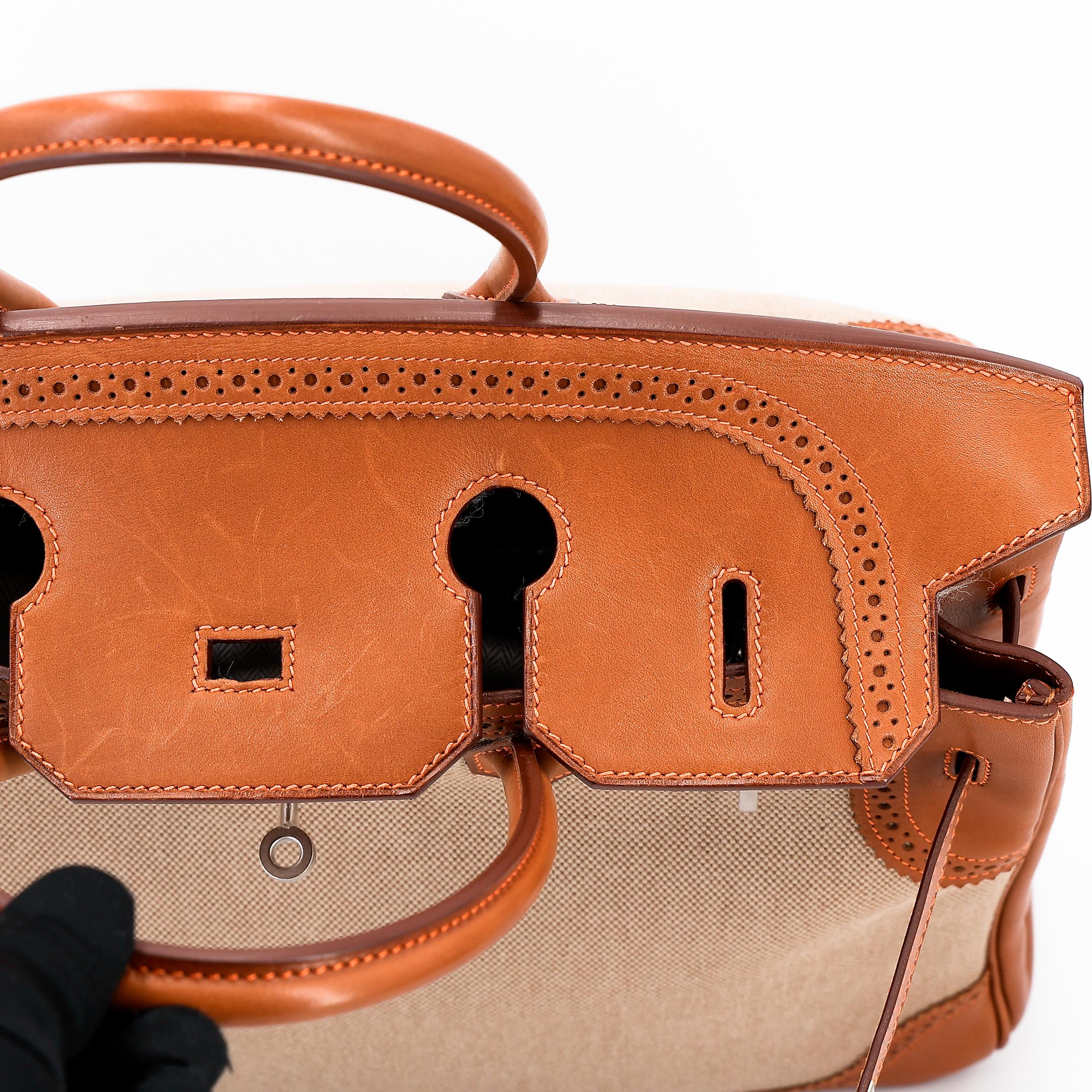 A美品 HERMÈS 爱马仕 限量收藏款 Birkin Ghillies 35 17 雪茄色 Ficelle 34 福宝 Fauve 帆布 Barenia 马鞍皮 拉丝银扣 □R刻 2014年 - 28