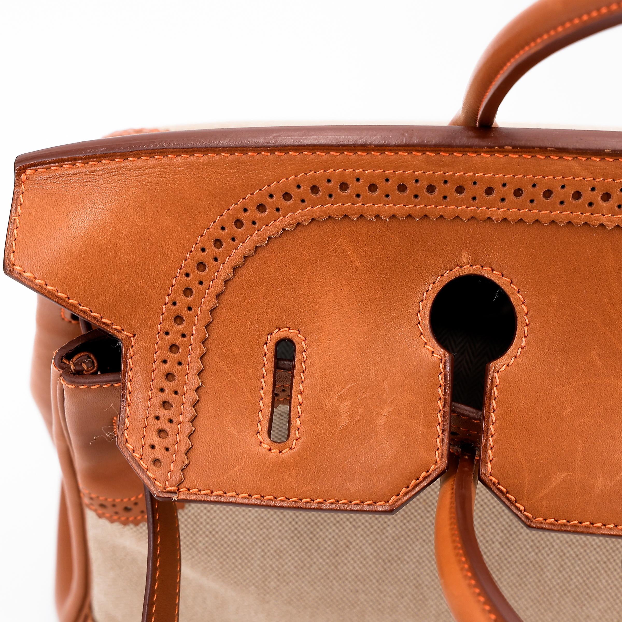 A美品 HERMÈS 爱马仕 限量收藏款 Birkin Ghillies 35 17 雪茄色 Ficelle 34 福宝 Fauve 帆布 Barenia 马鞍皮 拉丝银扣 □R刻 2014年 - 29