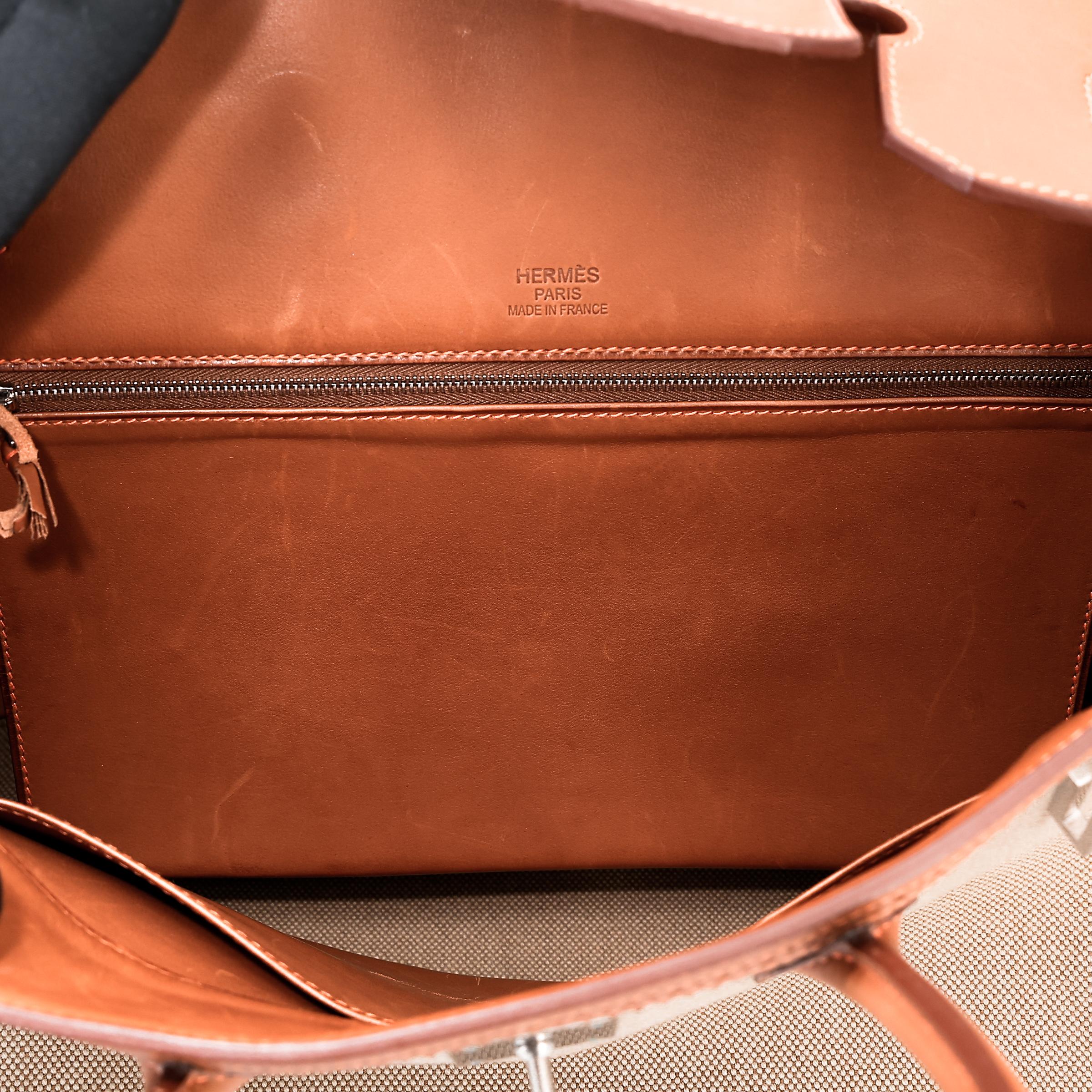A美品 HERMÈS 爱马仕 限量收藏款 Birkin Ghillies 35 17 雪茄色 Ficelle 34 福宝 Fauve 帆布 Barenia 马鞍皮 拉丝银扣 □R刻 2014年 - 33