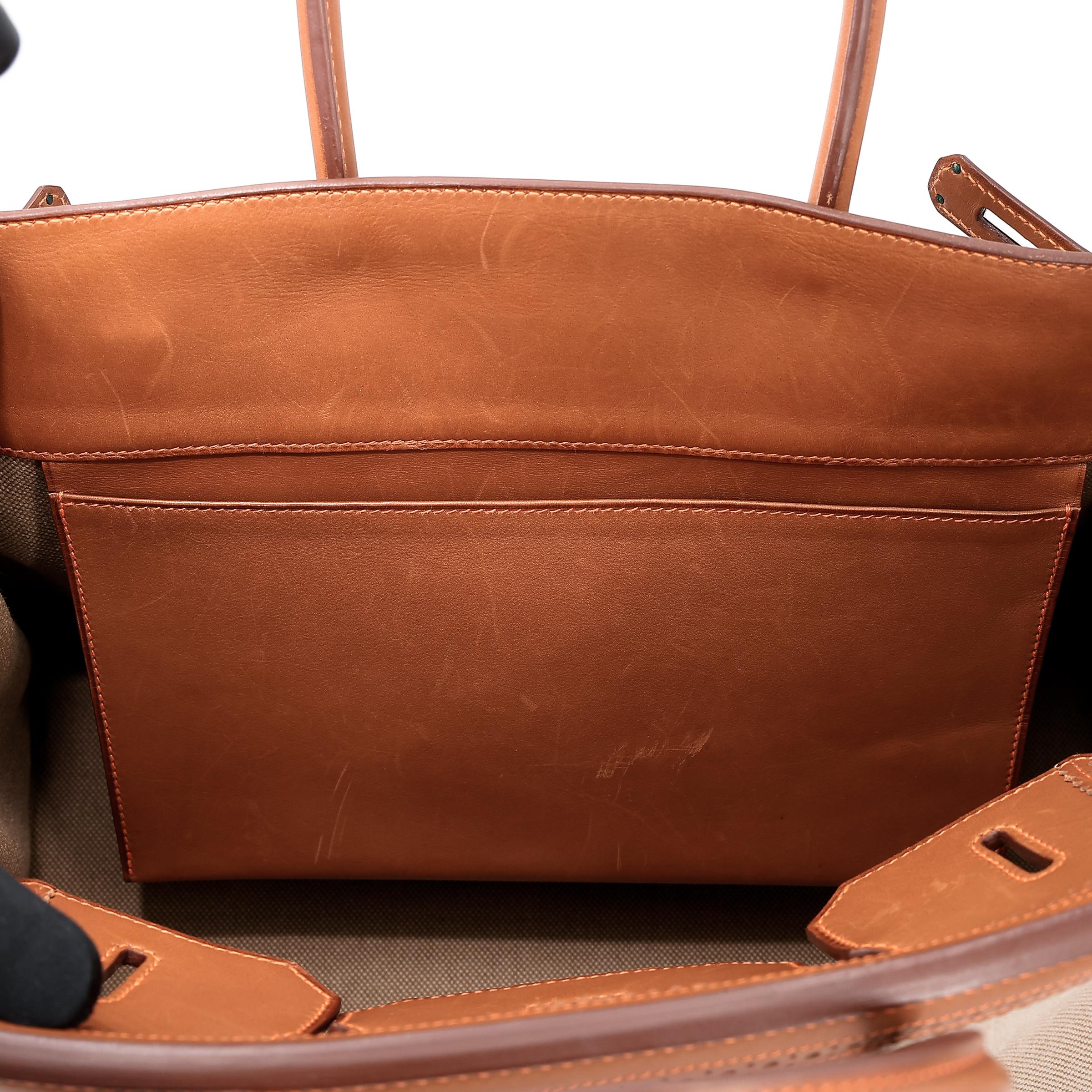 A美品 HERMÈS 爱马仕 限量收藏款 Birkin Ghillies 35 17 雪茄色 Ficelle 34 福宝 Fauve 帆布 Barenia 马鞍皮 拉丝银扣 □R刻 2014年 - 36