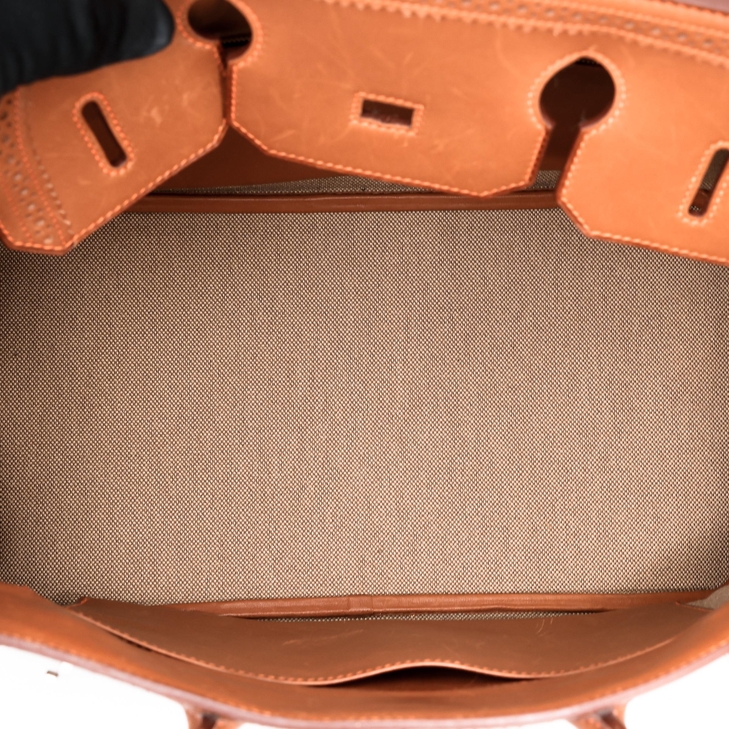 A美品 HERMÈS 爱马仕 限量收藏款 Birkin Ghillies 35 17 雪茄色 Ficelle 34 福宝 Fauve 帆布 Barenia 马鞍皮 拉丝银扣 □R刻 2014年 - 40