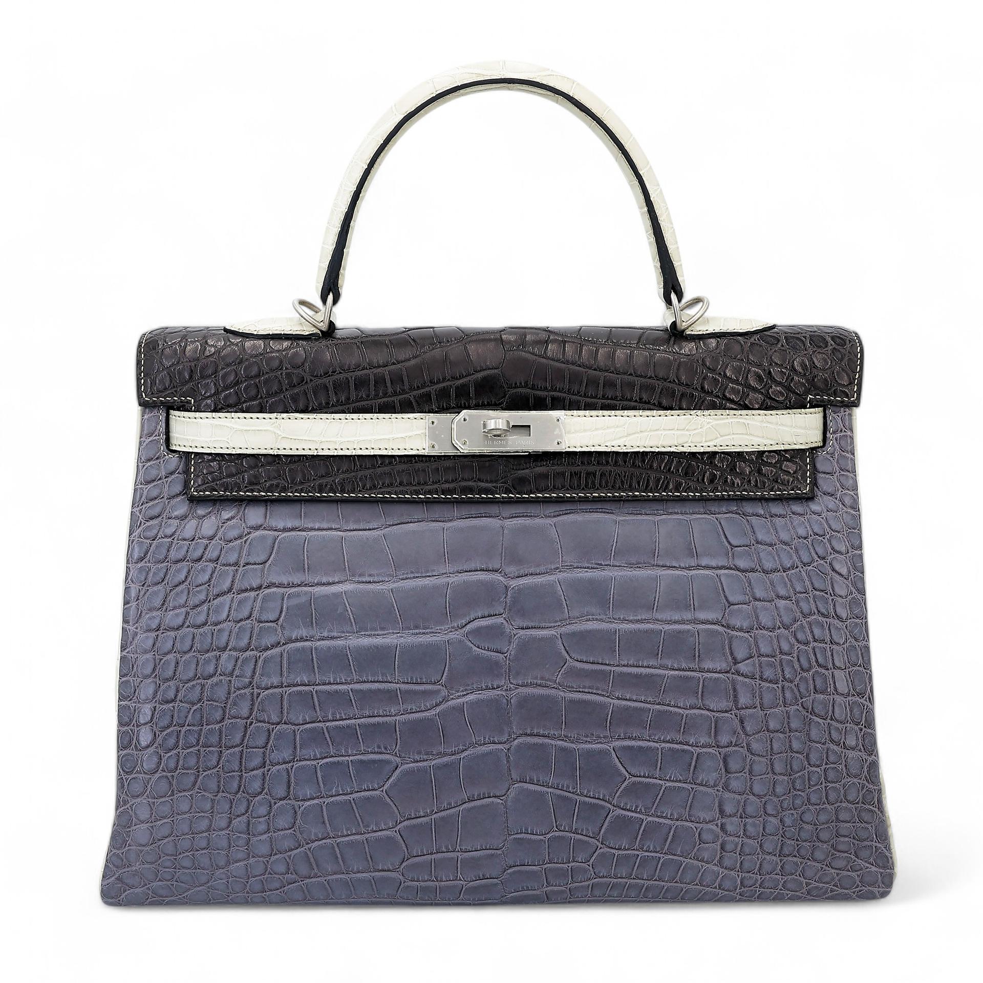 Excellent ( Rank SA ) HERMÈS Special Order Kelly 35 HSS Graphite (88) Gris Paris (8M) Beton (8L) Matte Alligator Brushed Palladium C (2018) - 1
