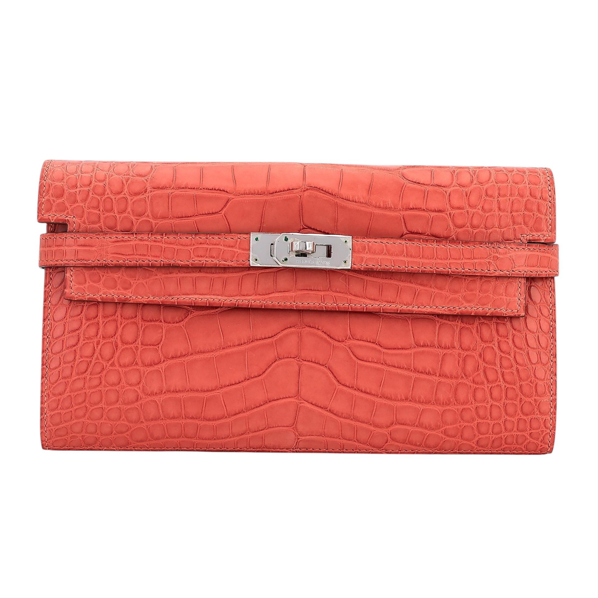 Unused ( Rank NS ) HERMÈS Kelly Wallet Sanguine (9M) Matte Alligator Palladium hardware Square O (2011) - 1