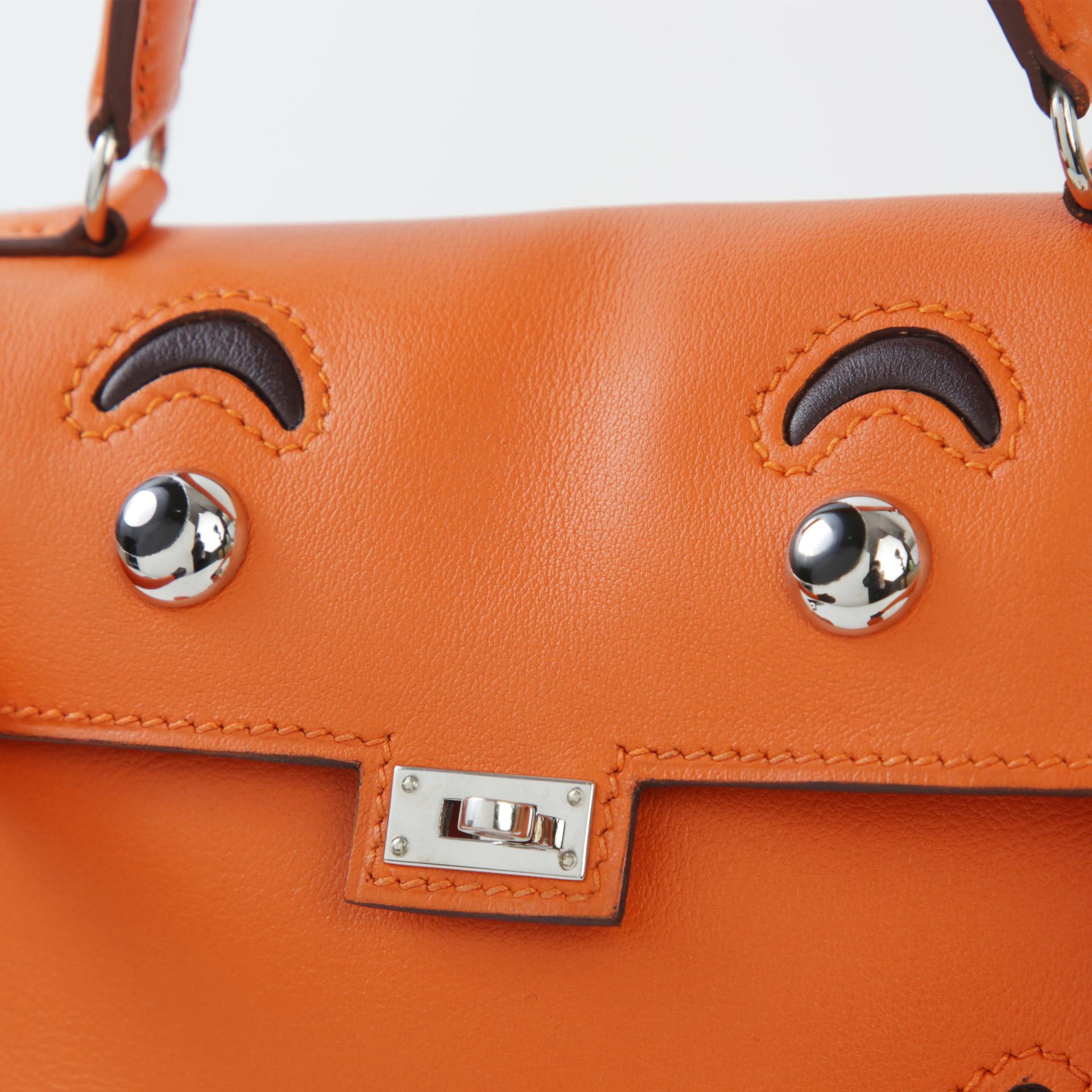 Very Good ( Rank A) HERMÈS Limited Edition Kelly Doll Orange (93) Veau Gulliver Palladium hardware Square D (2000) - 11
