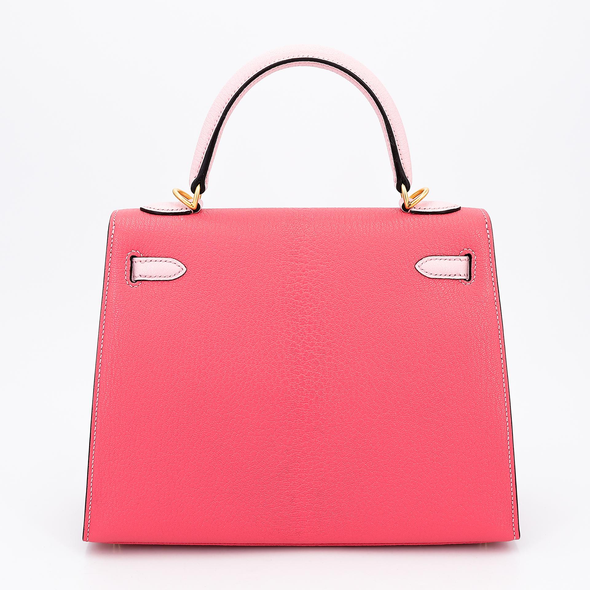 Unused ( Rank NS ) HERMÈS Special Order Kelly 25 HSS Sellier Rose Azalee (8W) Rose Sakura (3Q) Chevre Brushed Gold hardware X (2016) - 2